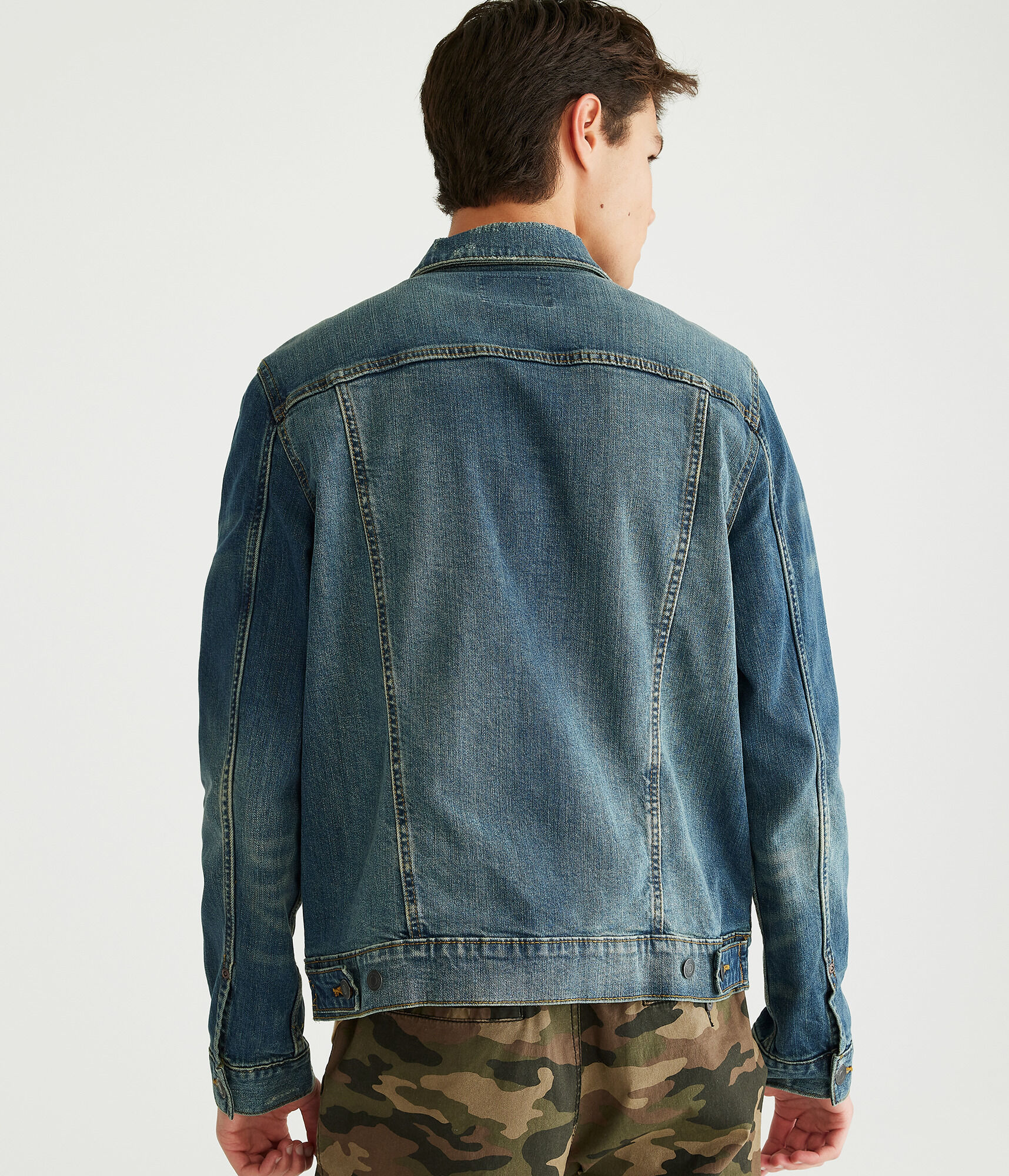 Stretch denim trucker jacket clearance