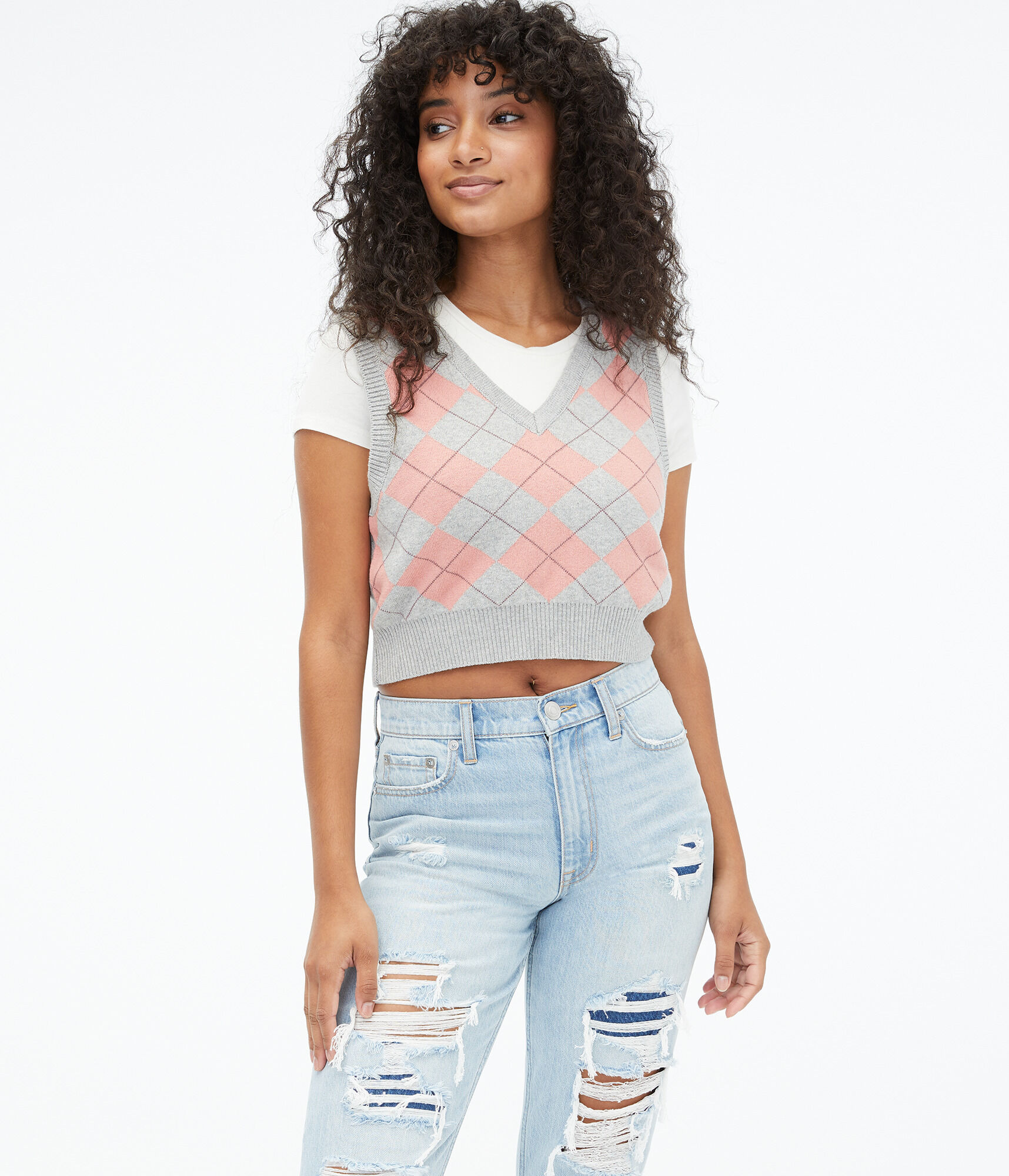 Argyle Cropped Sweater Vest - Main Image