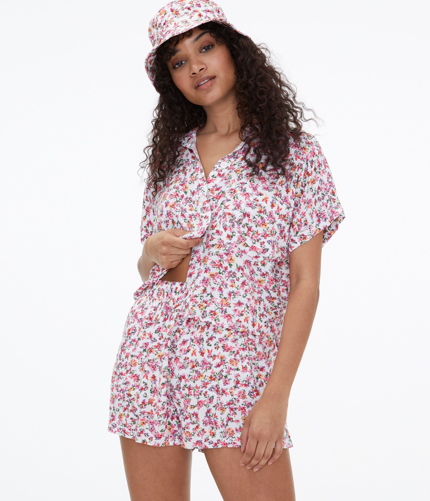 Short Sleeve Floral Print Boyfriend Shirt