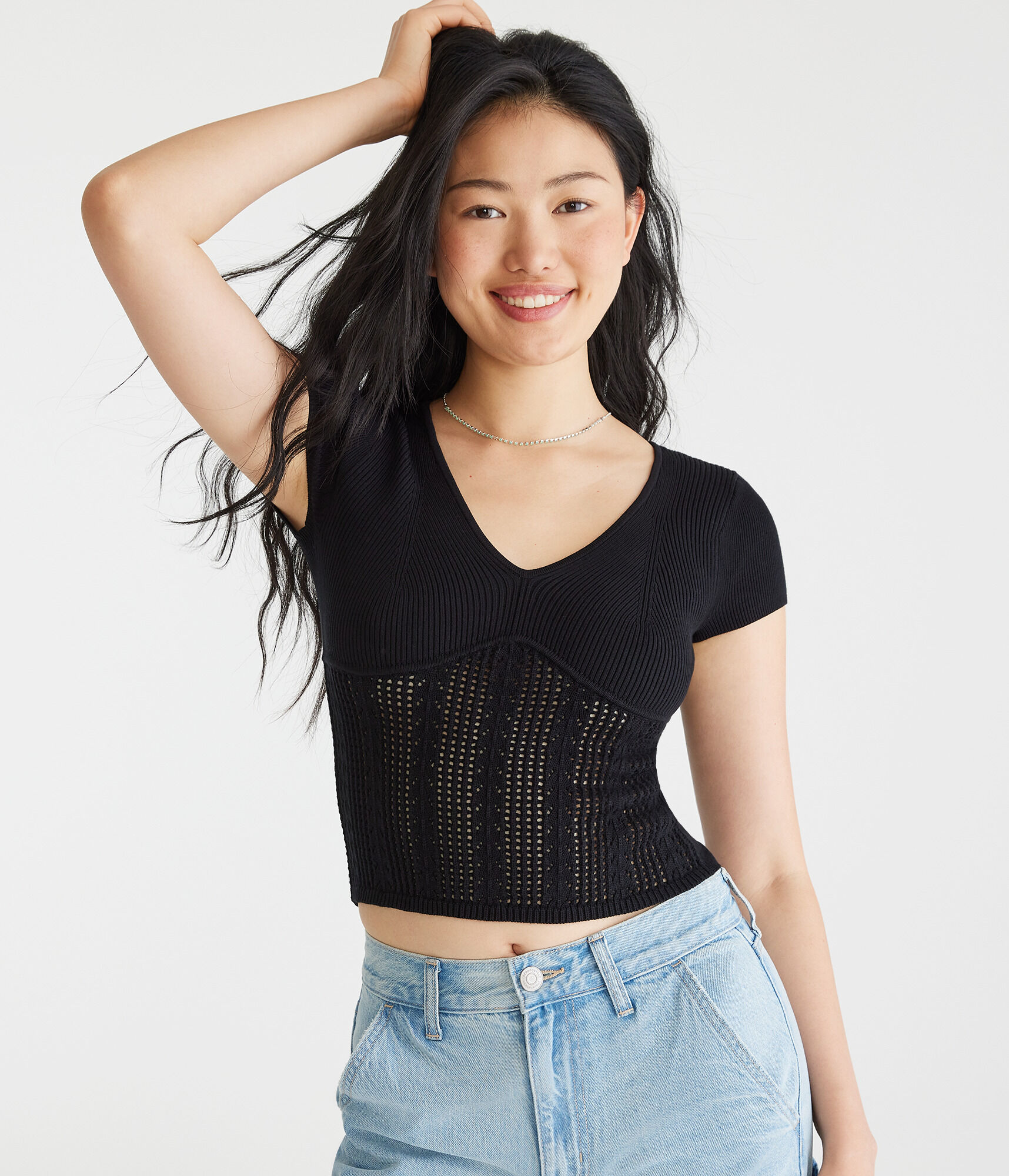 Pointelle Knit Crop Top