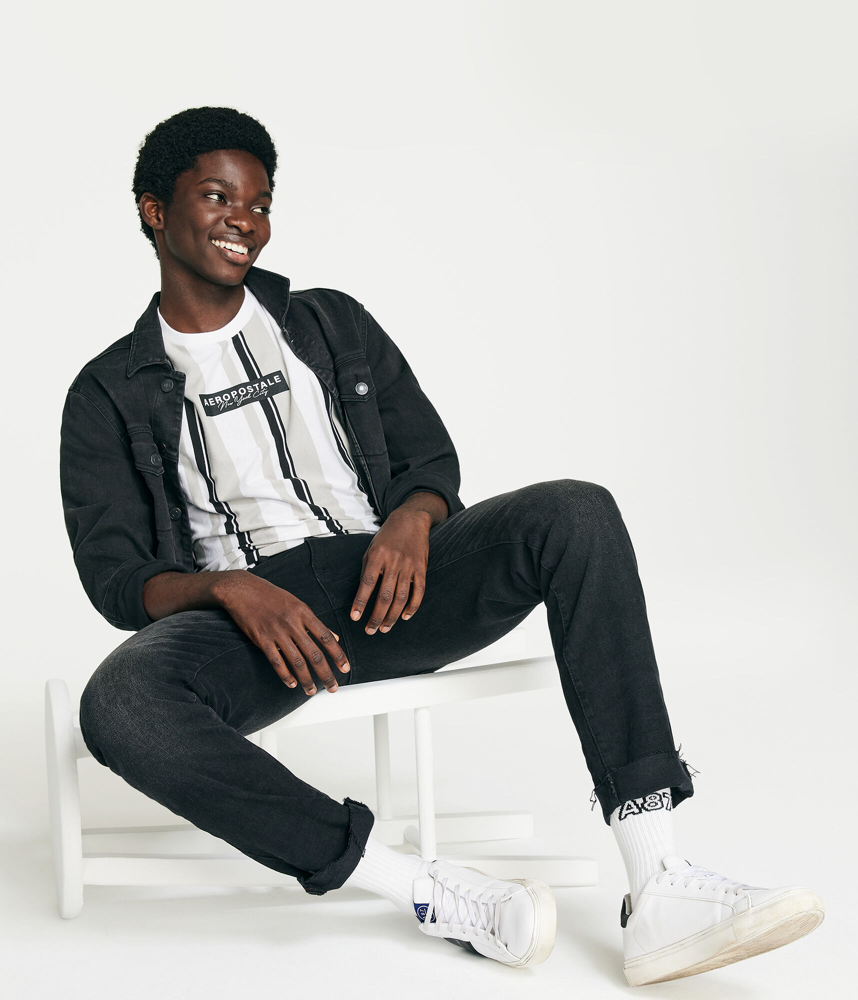 Aero New York City Vertical Stripe Graphic Tee