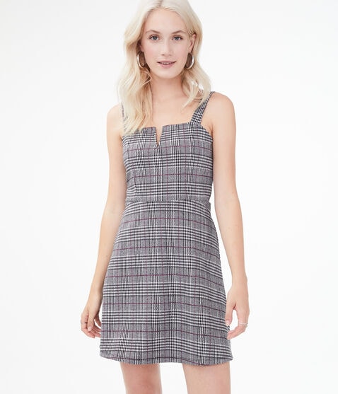 Houndstooth V-Wire Fit & Flare Dress