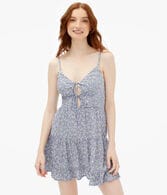 Floral V-Neck Keyhole A-Line Dress