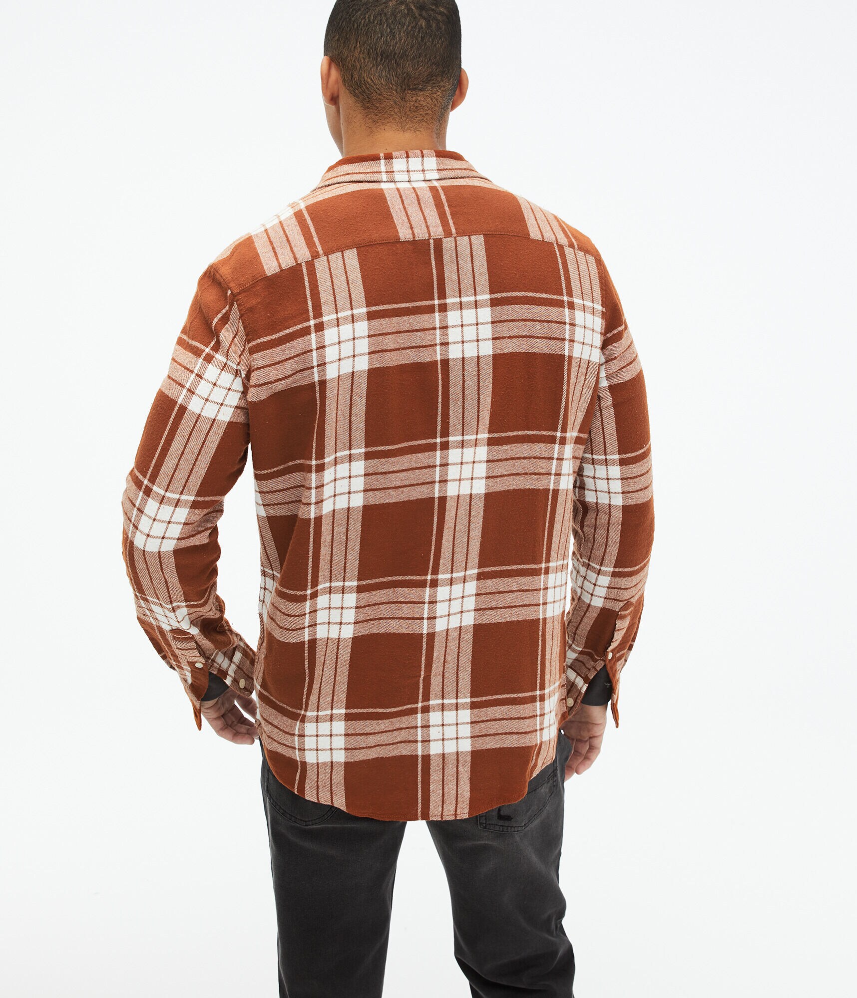 Long Sleeve Windowpane Plaid Flannel Button-Down Shirt