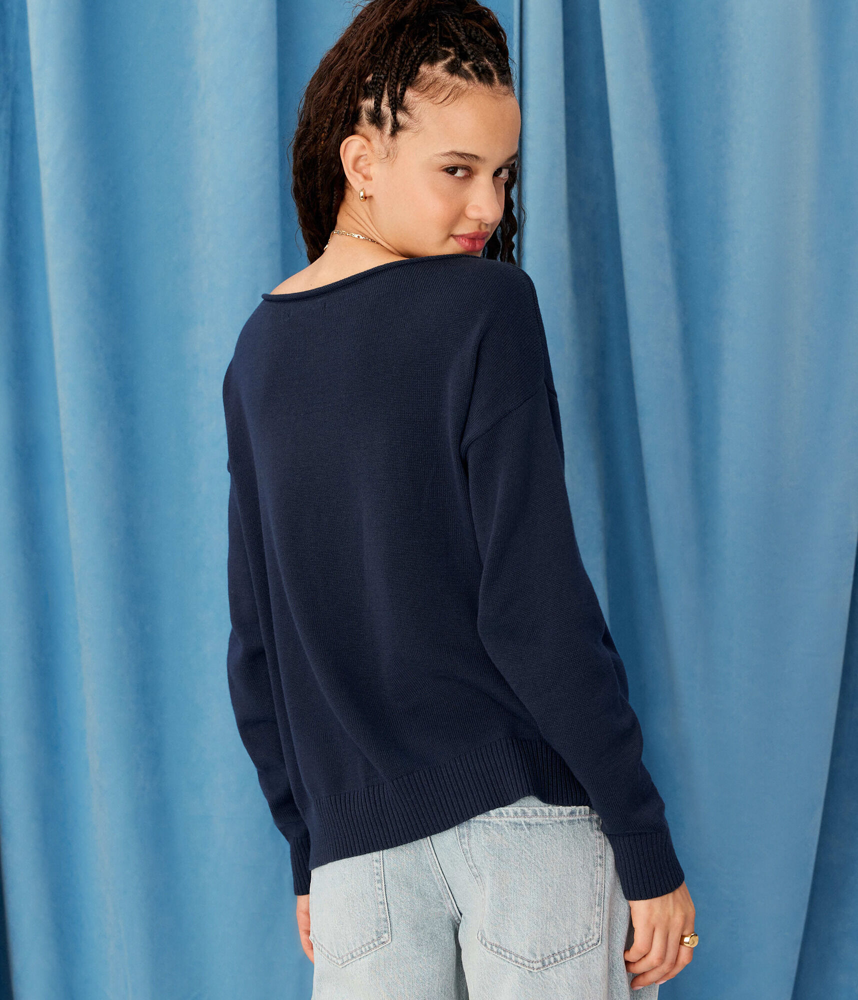 Demetra for Aero Seashells Slash-Neck Sweater