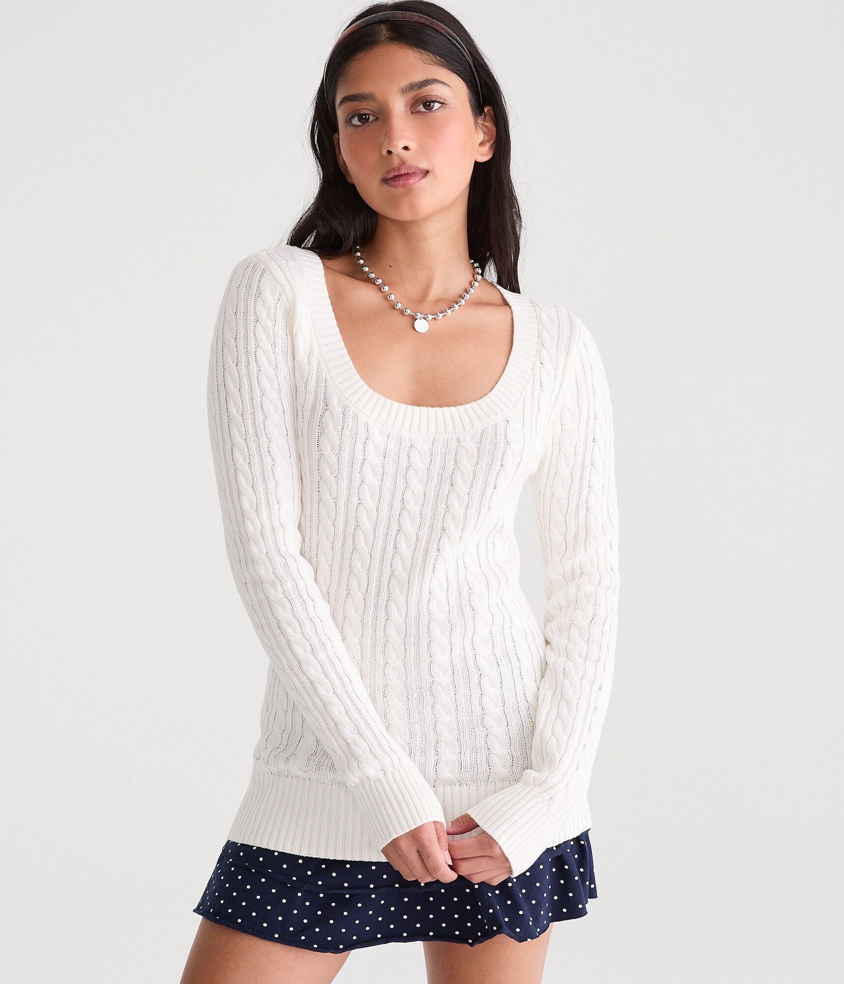 Cable Scoop-Neck Sweater