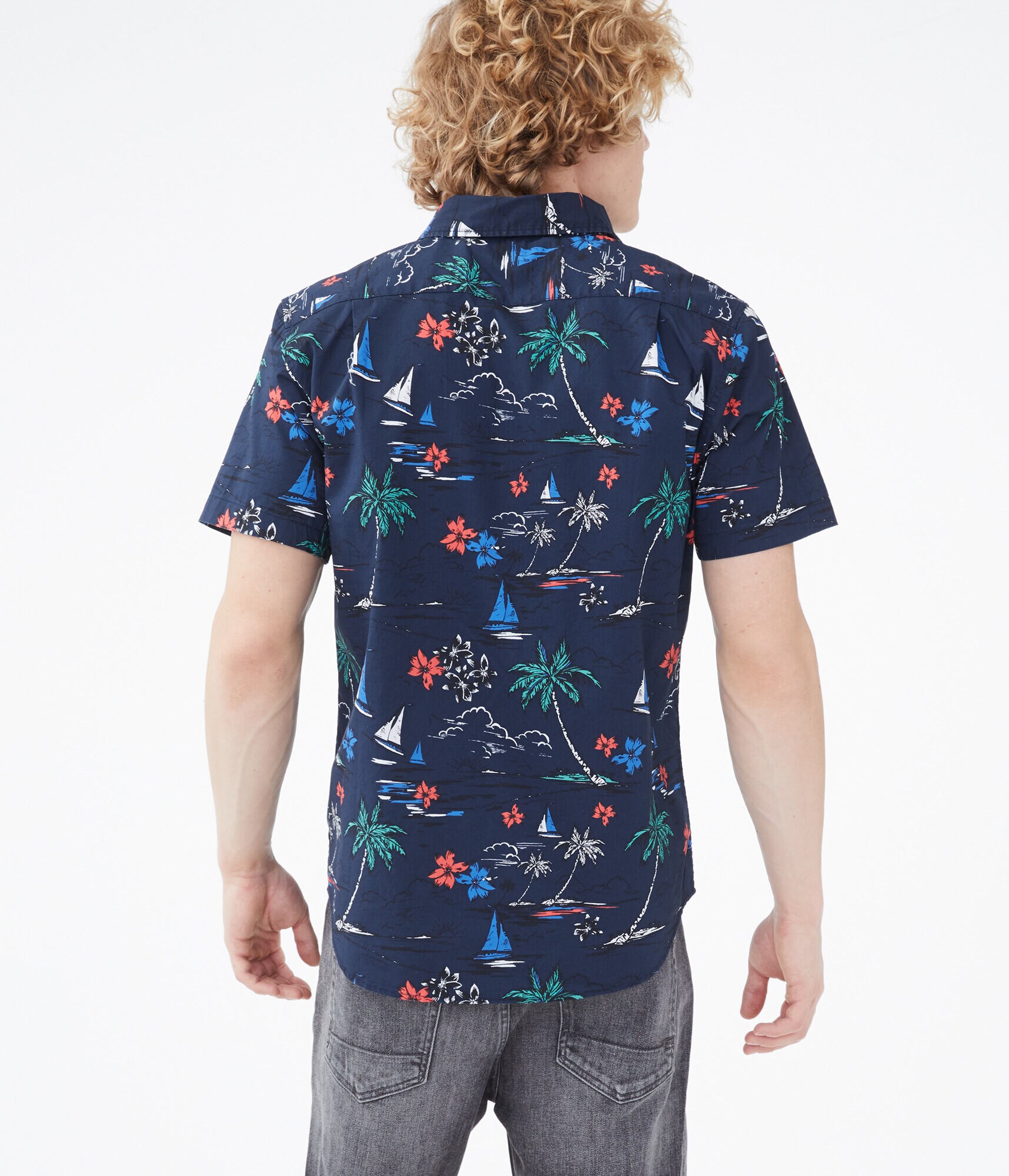 Tropical Sailboat Button-Down Shirt