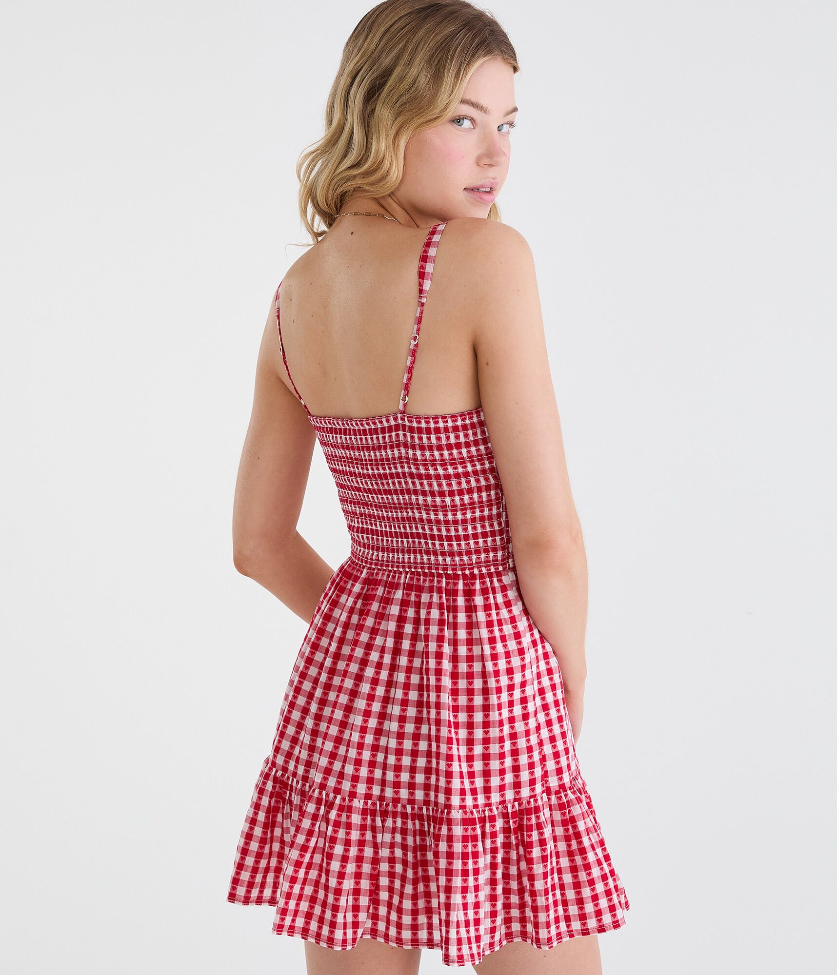 Gingham Hearts V-Neck Fit &amp; Flare Mini Dress