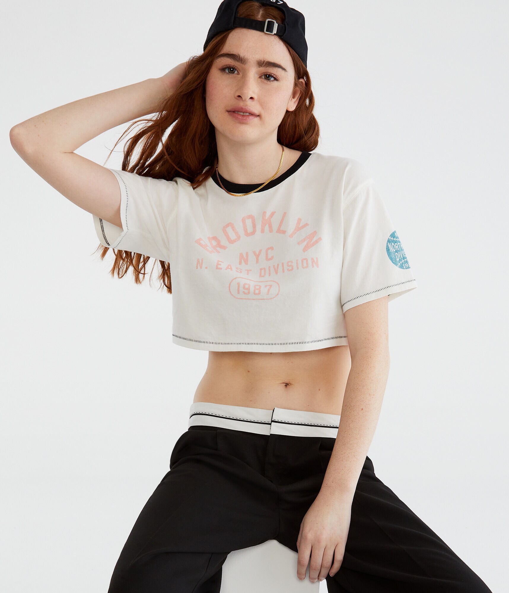 Brooklyn NY Oversized Cropped Ringer Tee
