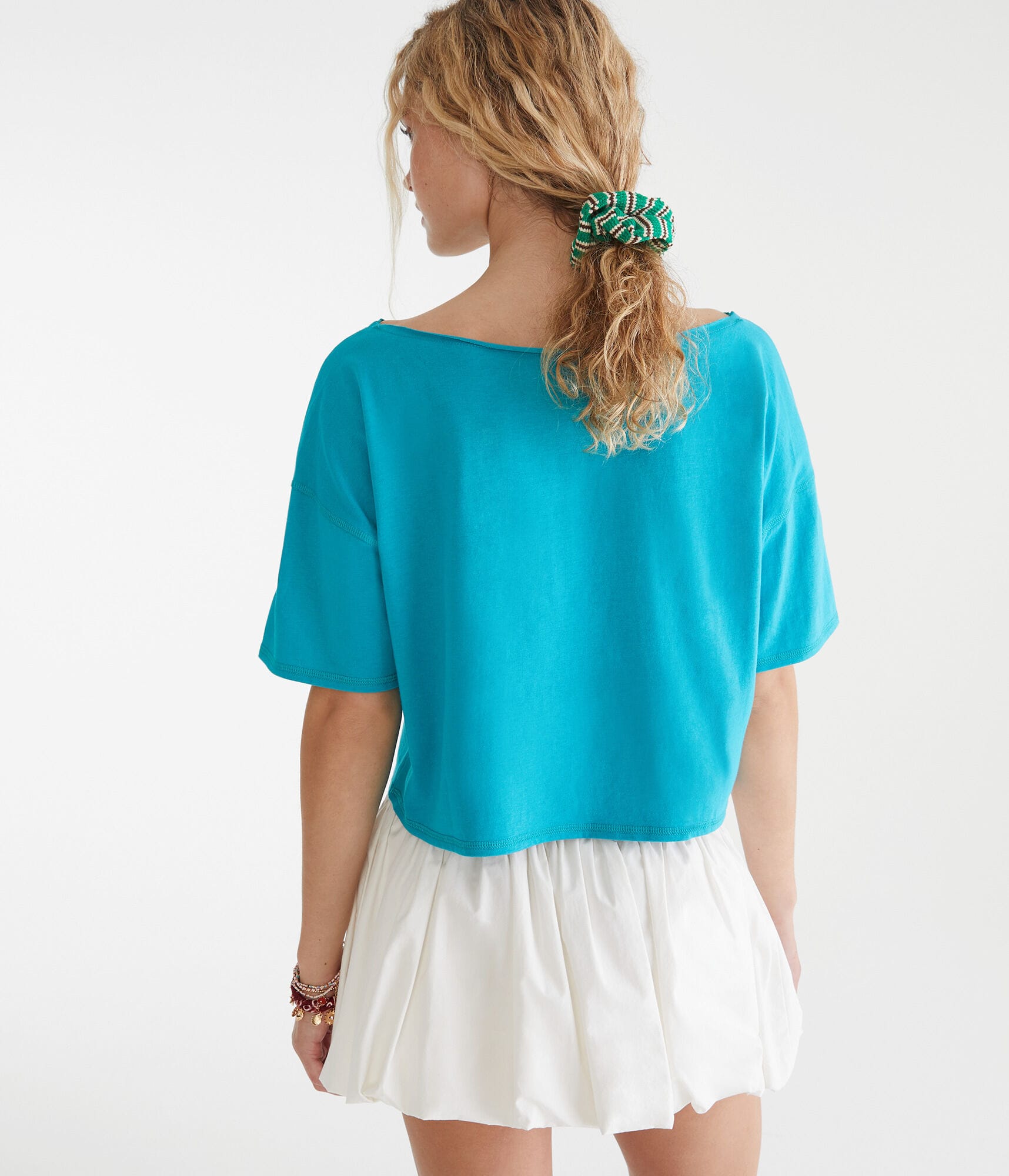 Miami Dolphins Cropped Off-The-Shoulder Graphic Tee