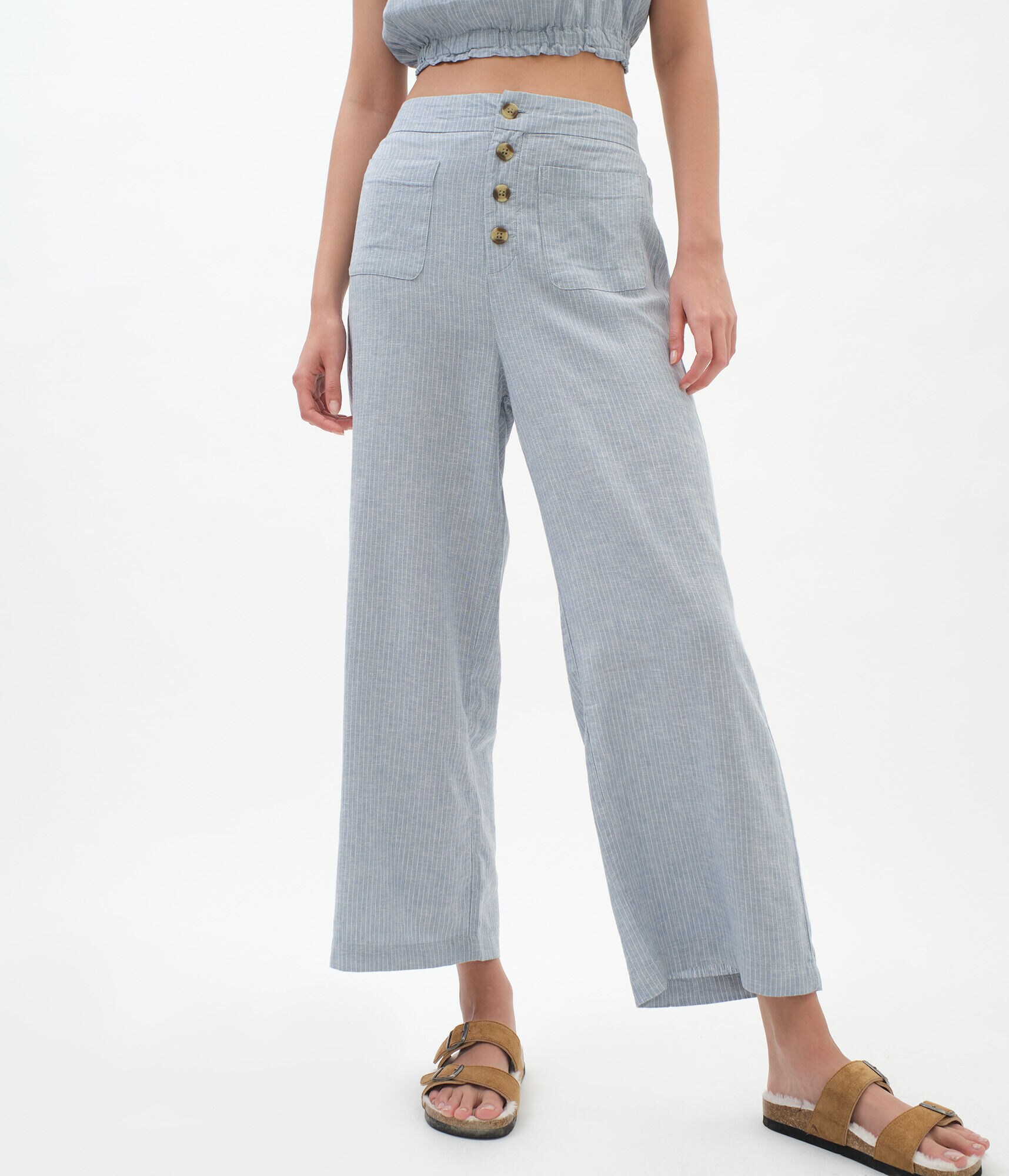 High-Rise Pinstripe Culottes***