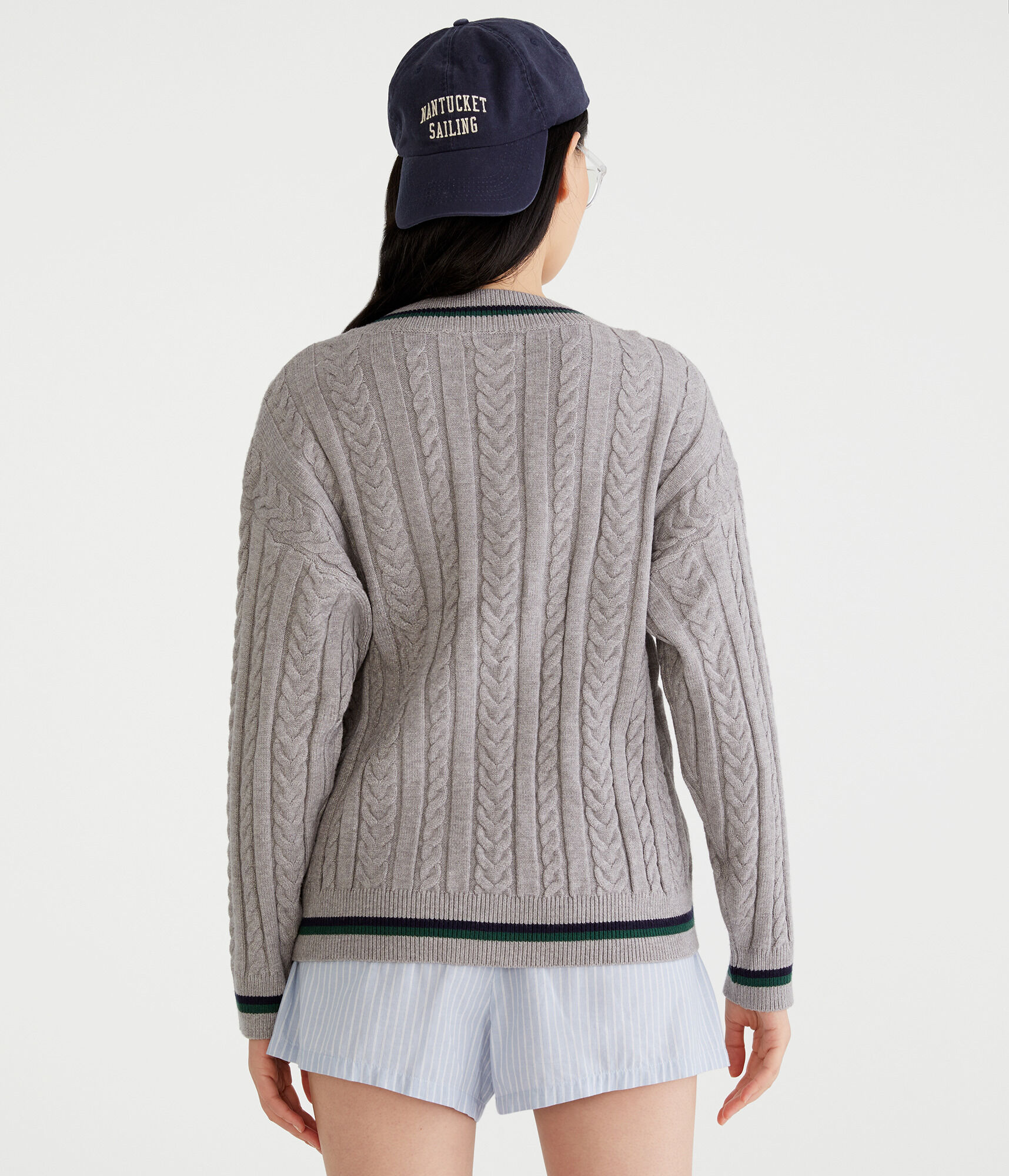 City Oversized Cable V-Neck Sweater
