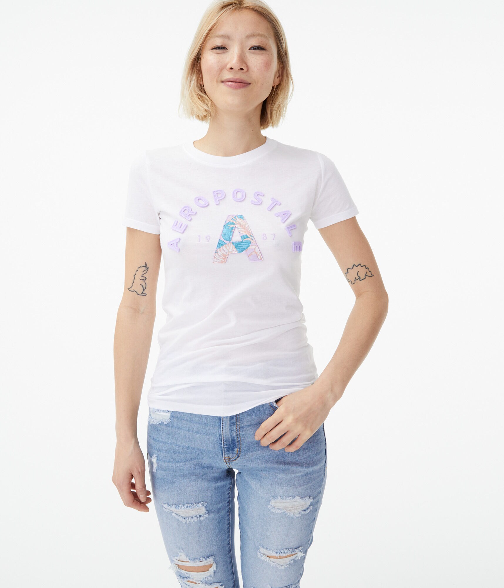 Aeropostale Arch Floral Appliqu&eacute; Graphic Tee