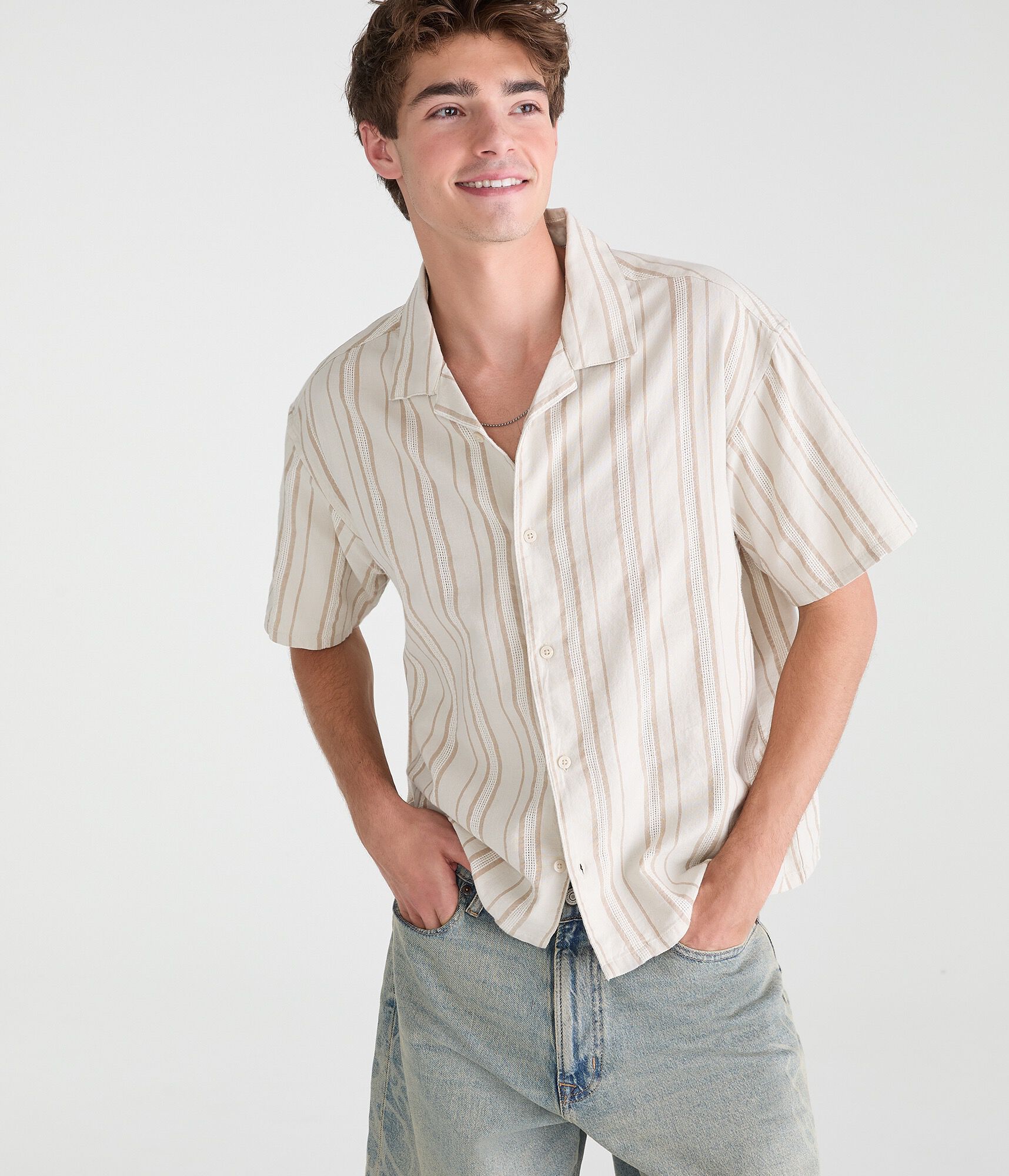 Vertical Textured Stripe Boxy Shirt