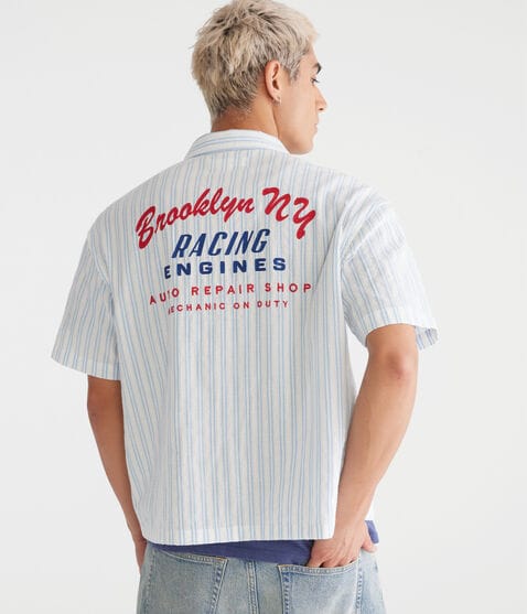 Short Sleeve Striped Brooklyn Racing Mechanic Shirt Short Sleeve Striped Brooklyn Racing Mechanic Shirt