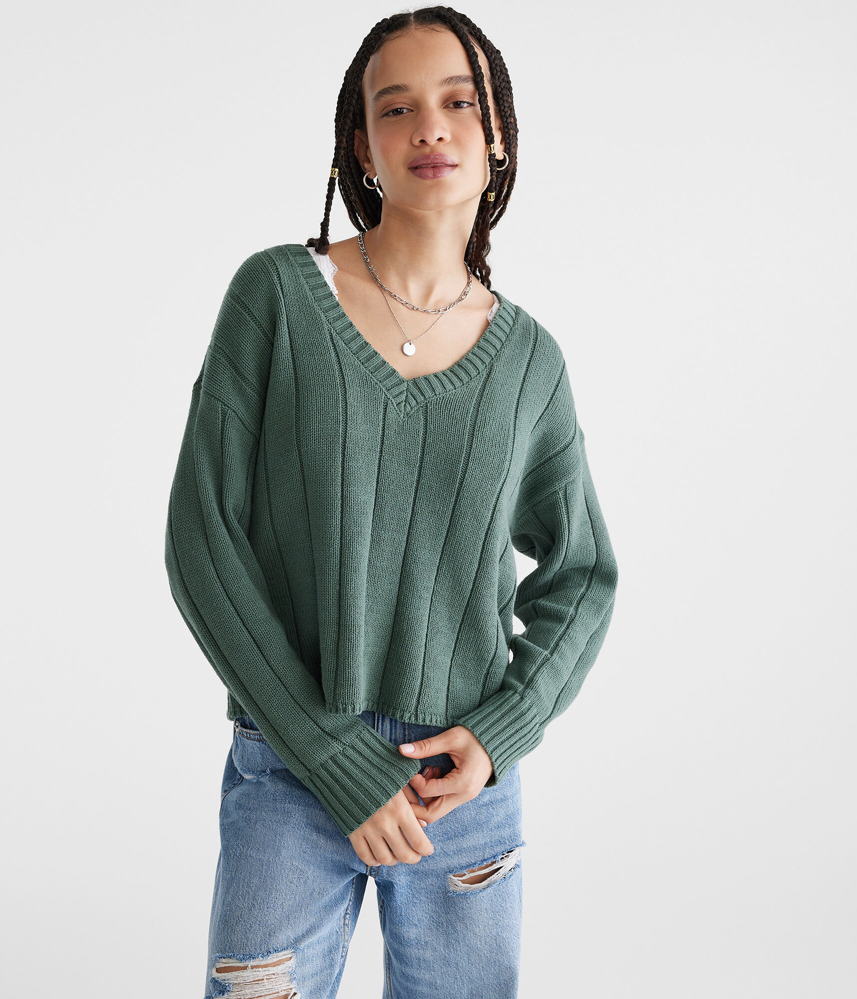 Ribbed V-Neck Sweater