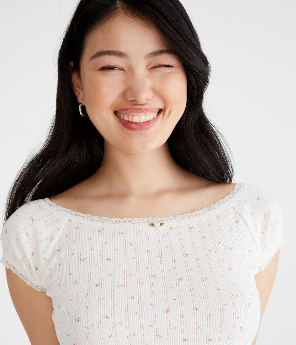 Ditsy Floral Boat-Neck Shrunken Tee