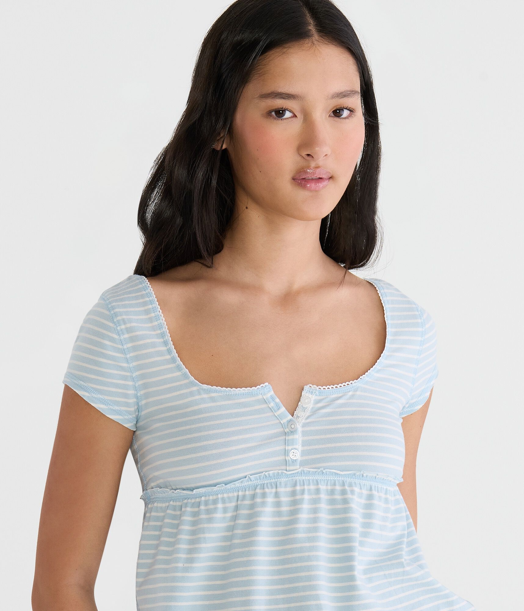 Seriously Soft Striped Y2K Babydoll Henley