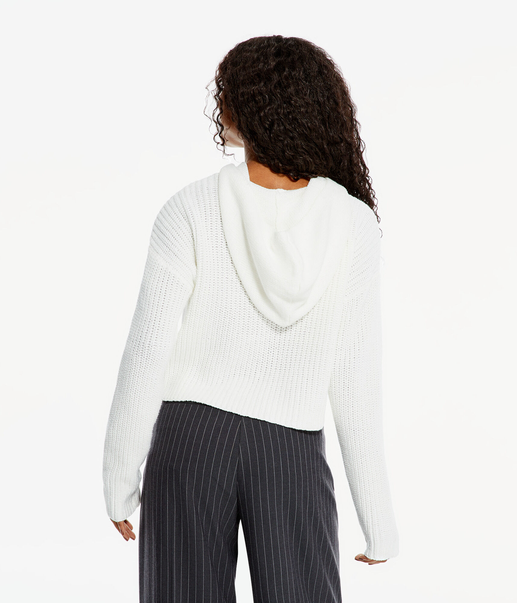 Solid Hooded Cropped V-Neck Sweater