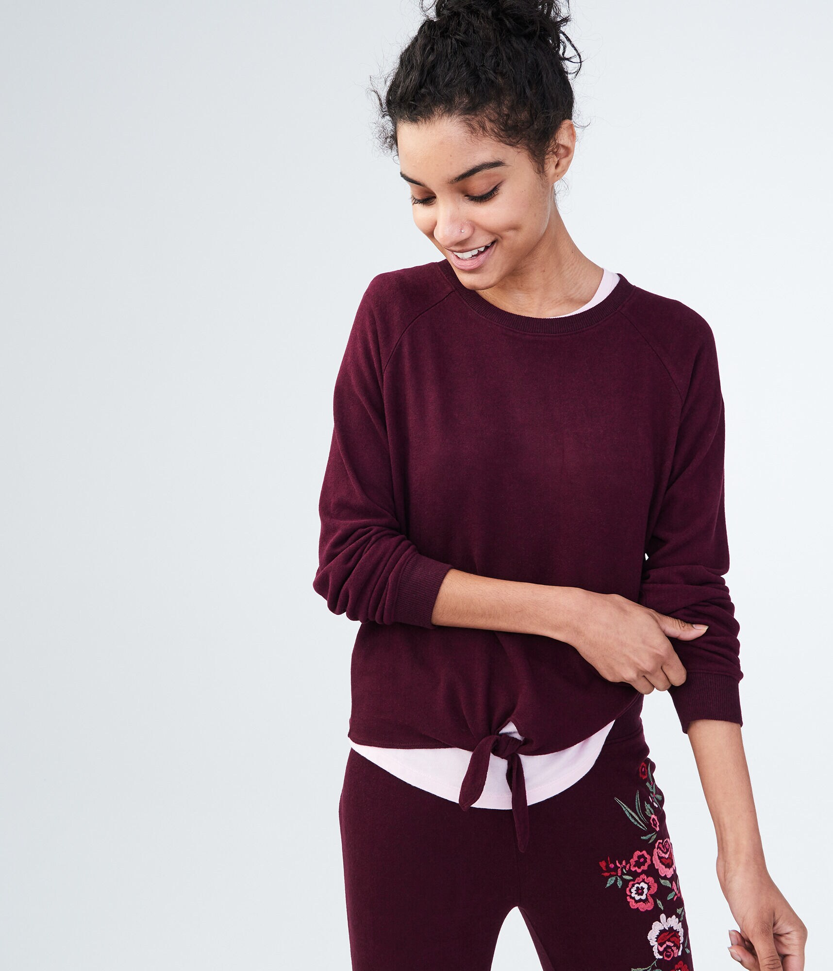 LLD Seriously Soft Knot-Front Crew Sweatshirt