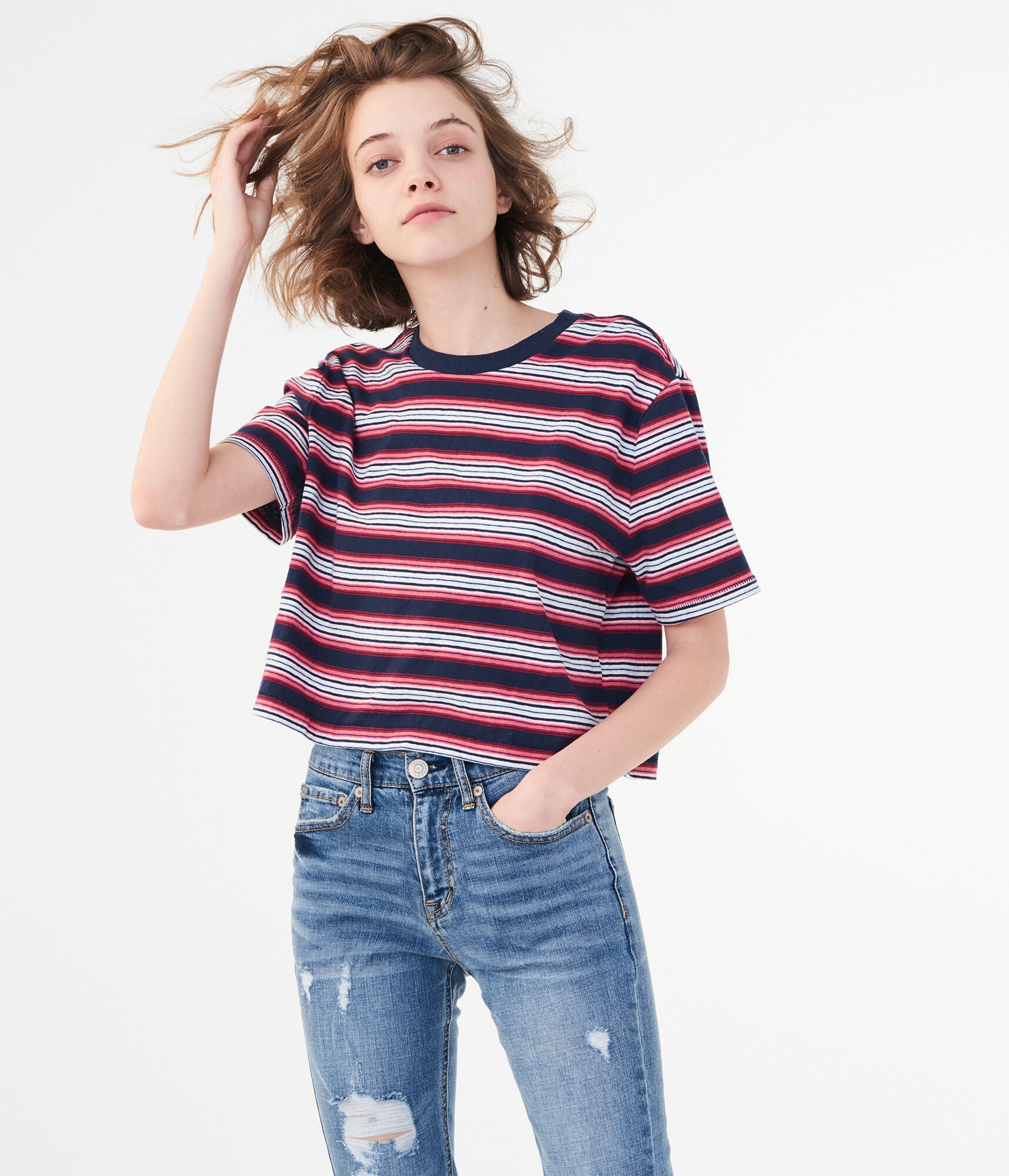 Striped 80s Boxy Crop Tee