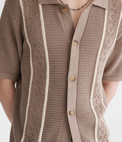 Pointelle Stripe Sweater Shirt Pointelle Stripe Sweater Shirt