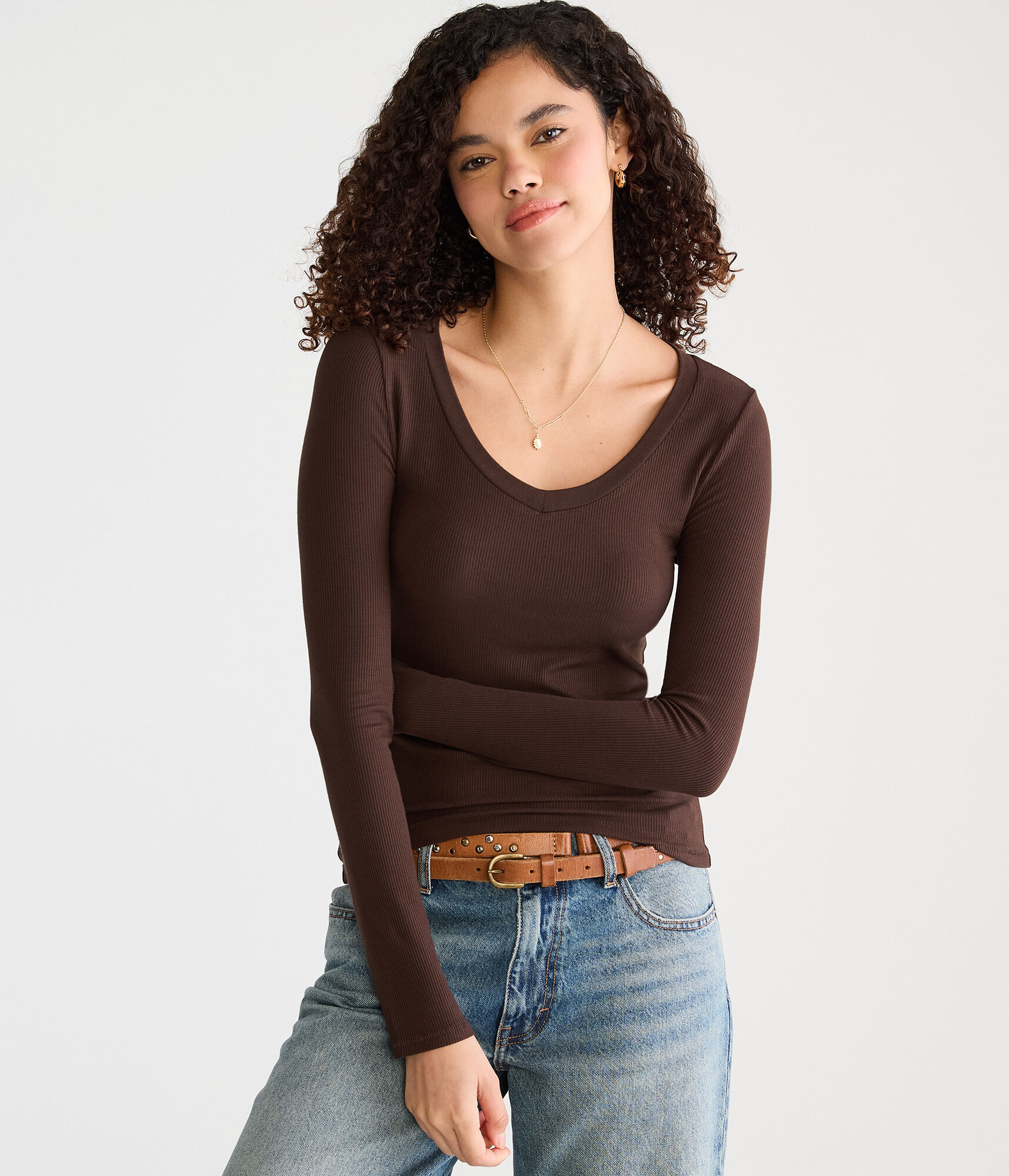 Long Sleeve Seriously Soft Ribbed V-Neck Baby Tee