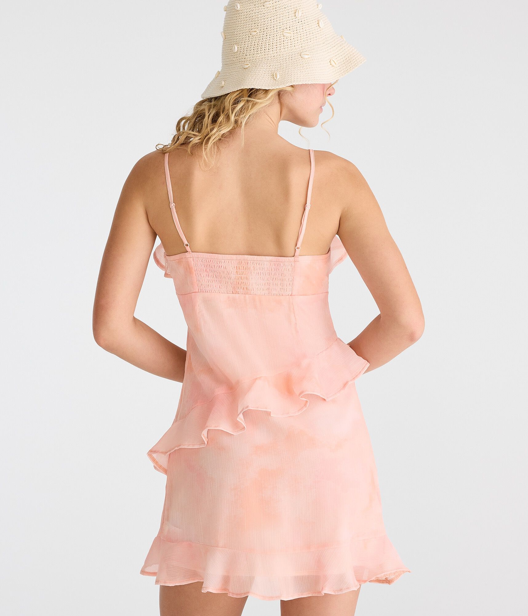 Cloud Print V-Neck Ruffle A-Line Mini Dress