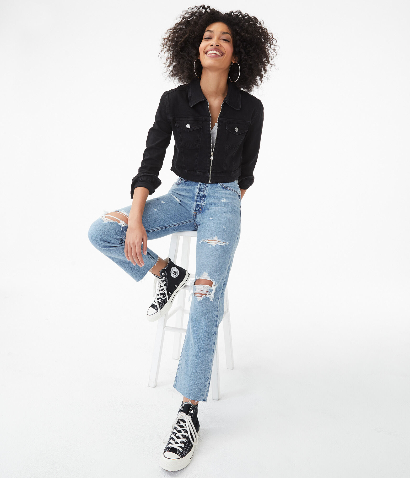 Real Denim Full-Zip Cropped Jean Jacket