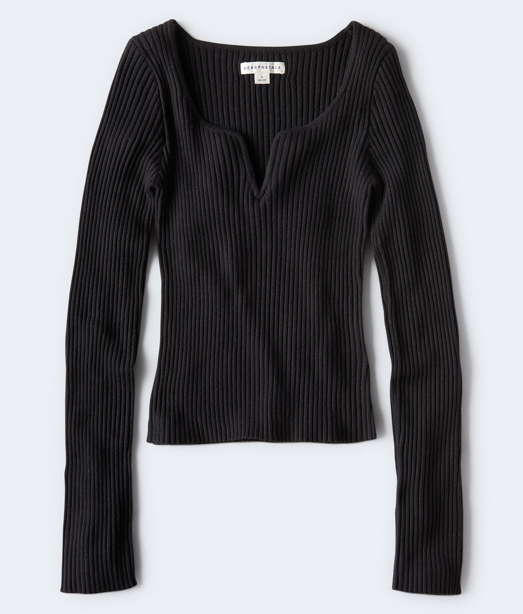 Long Sleeve Ribbed V-Wire Bodycon Top