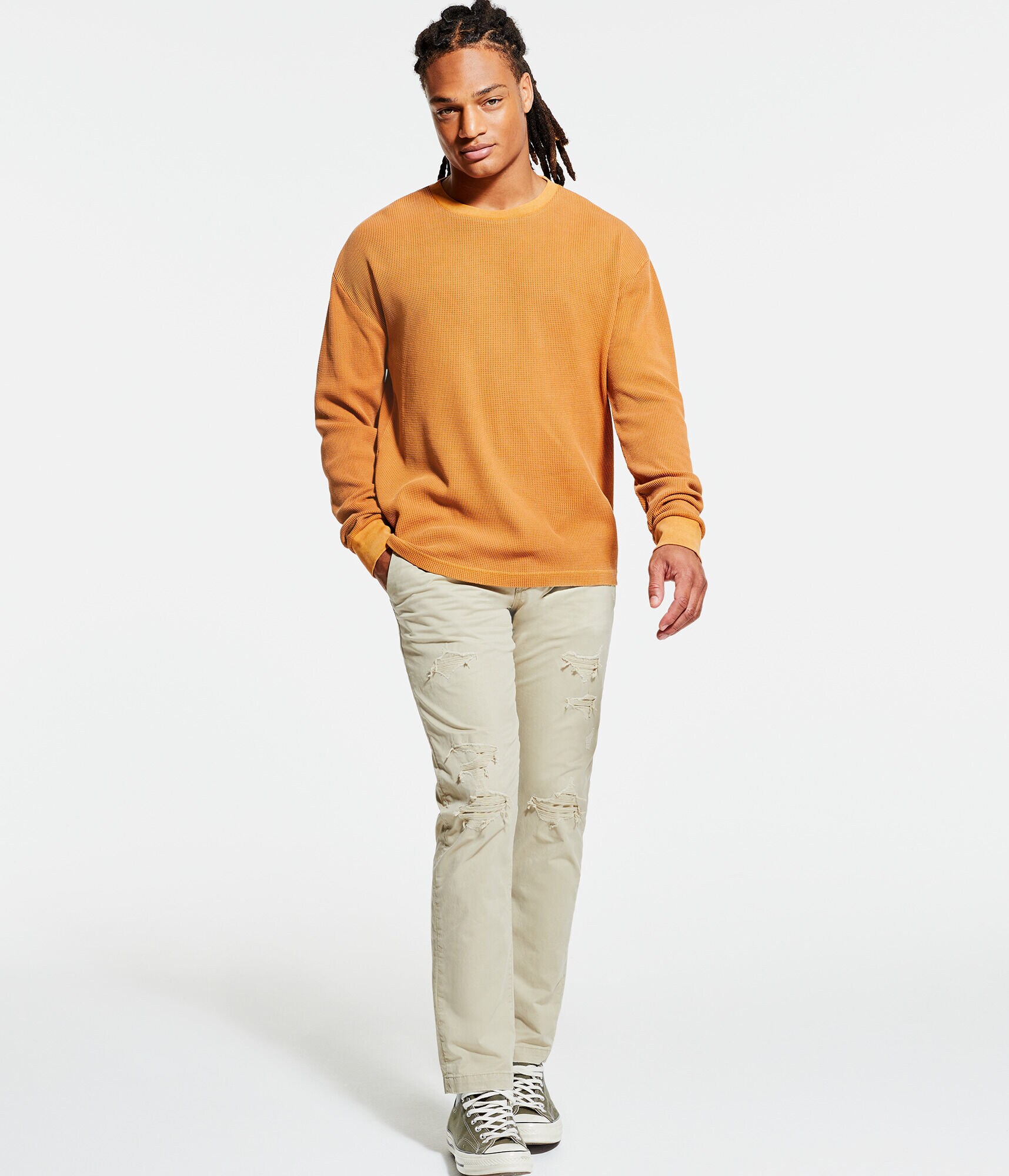 Long Sleeve Acid Wash Thermal Crew Tee