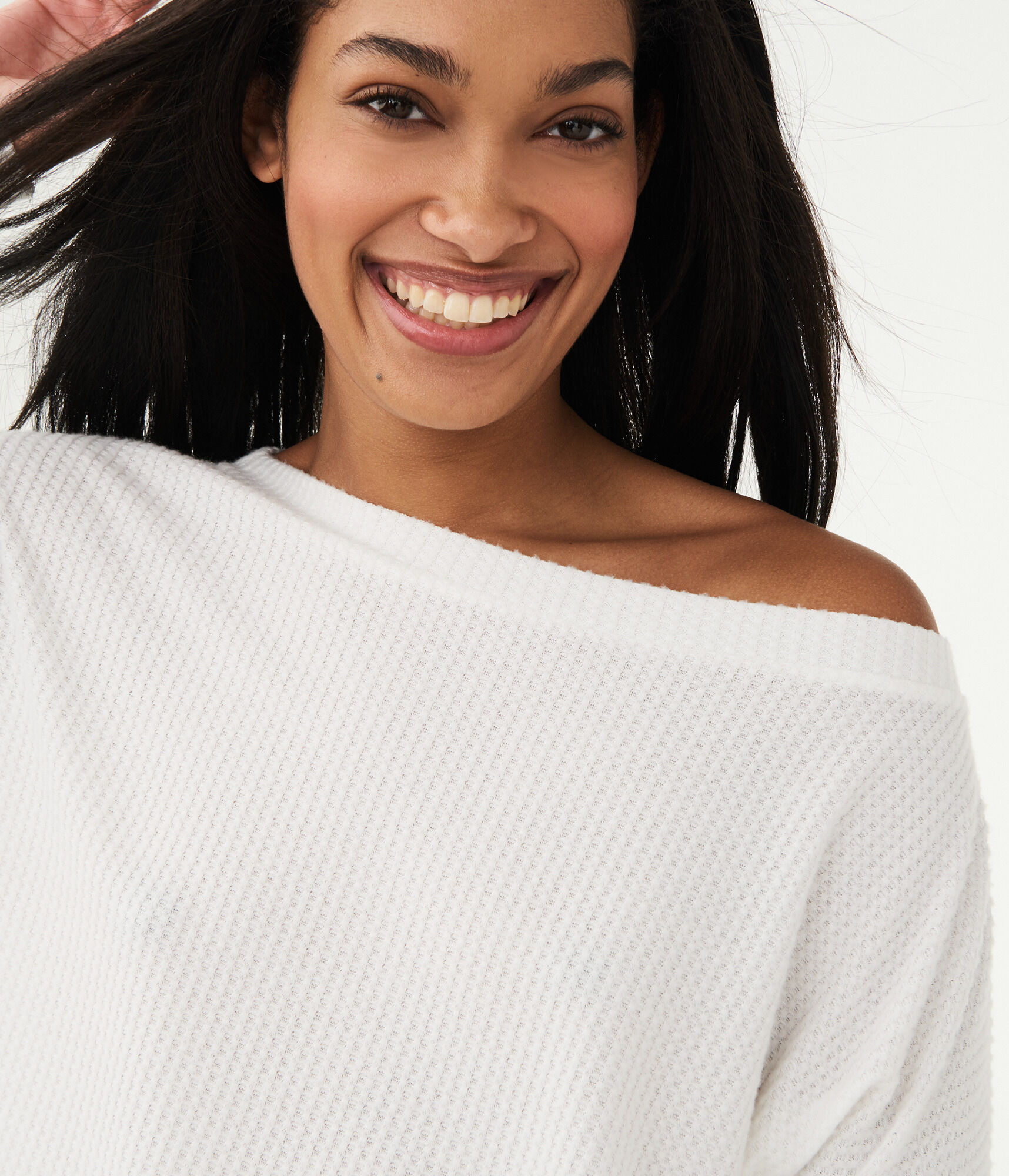 Long Sleeve Seriously Soft Waffle-Knit Boatneck Top