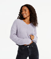 Solid Hooded Cropped V-Neck Sweater