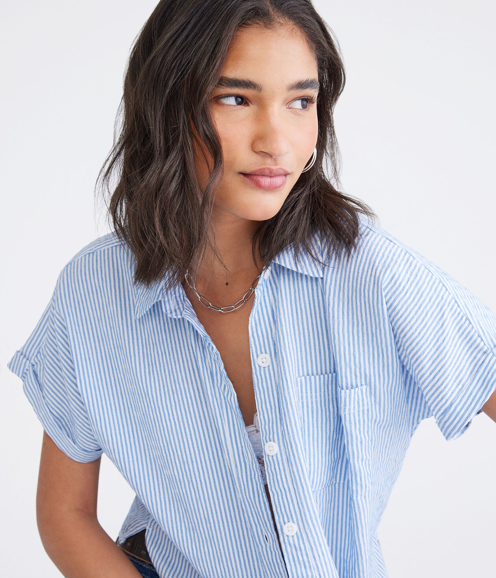 Short Sleeve Thin Stripe Camp Shirt