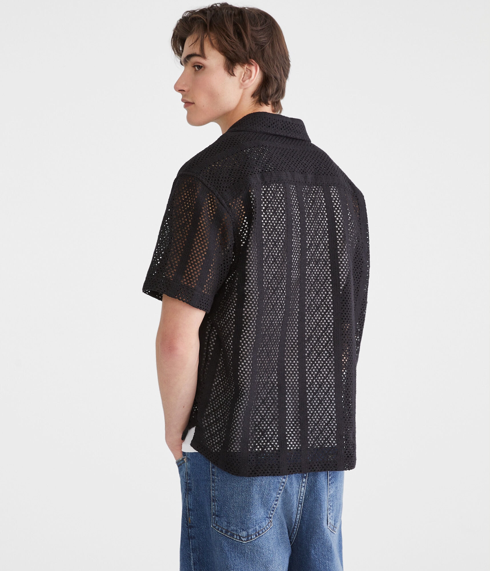 Short Sleeve Crocheted Boxy Camp Shirt