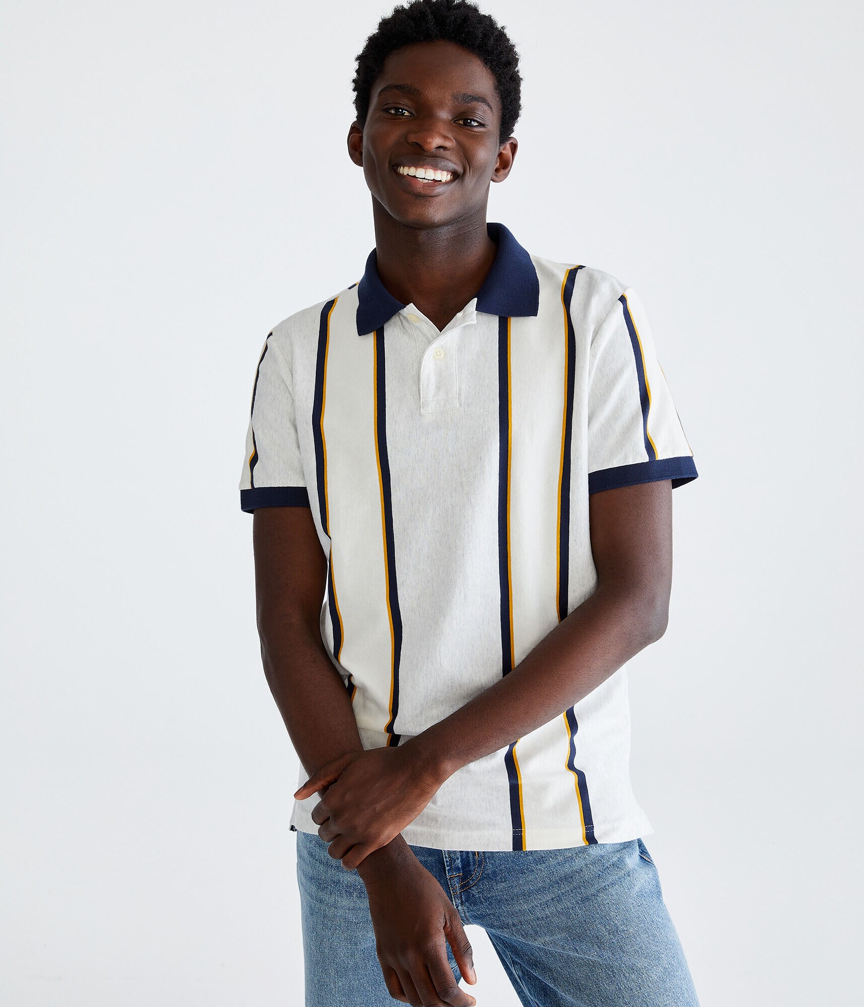 Vertical Stripe Jersey Polo