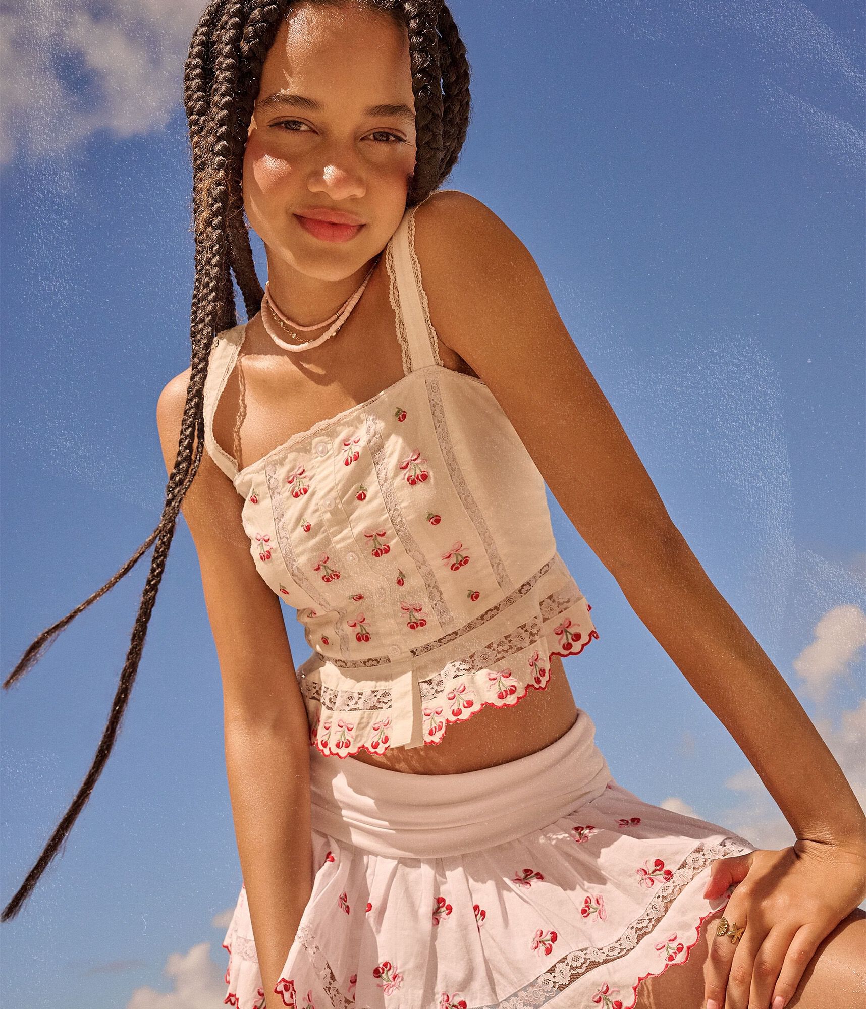 Embroidered Cherries Peplum Crop Top