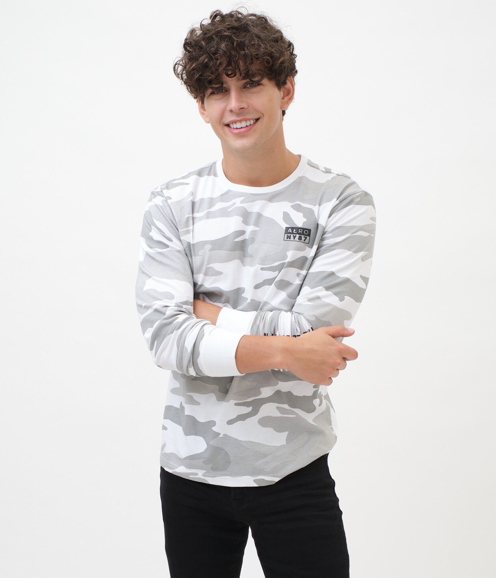 Long Sleeve Camo Aero NY 87 Box Logo Graphic Tee