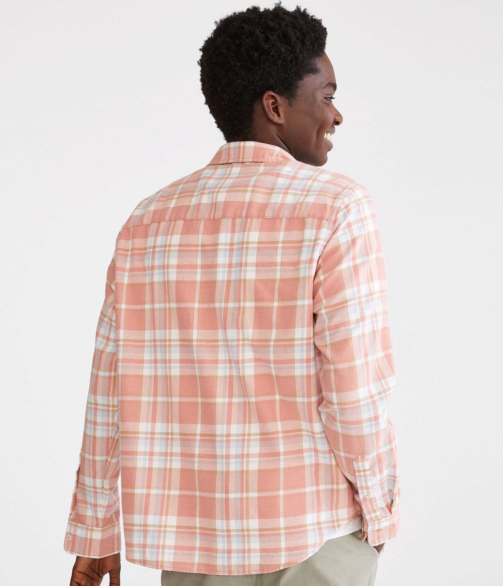 Long Sleeve Relaxed Washed Plaid Flannel Shirt