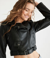 Faux Leather Cropped Moto Jacket