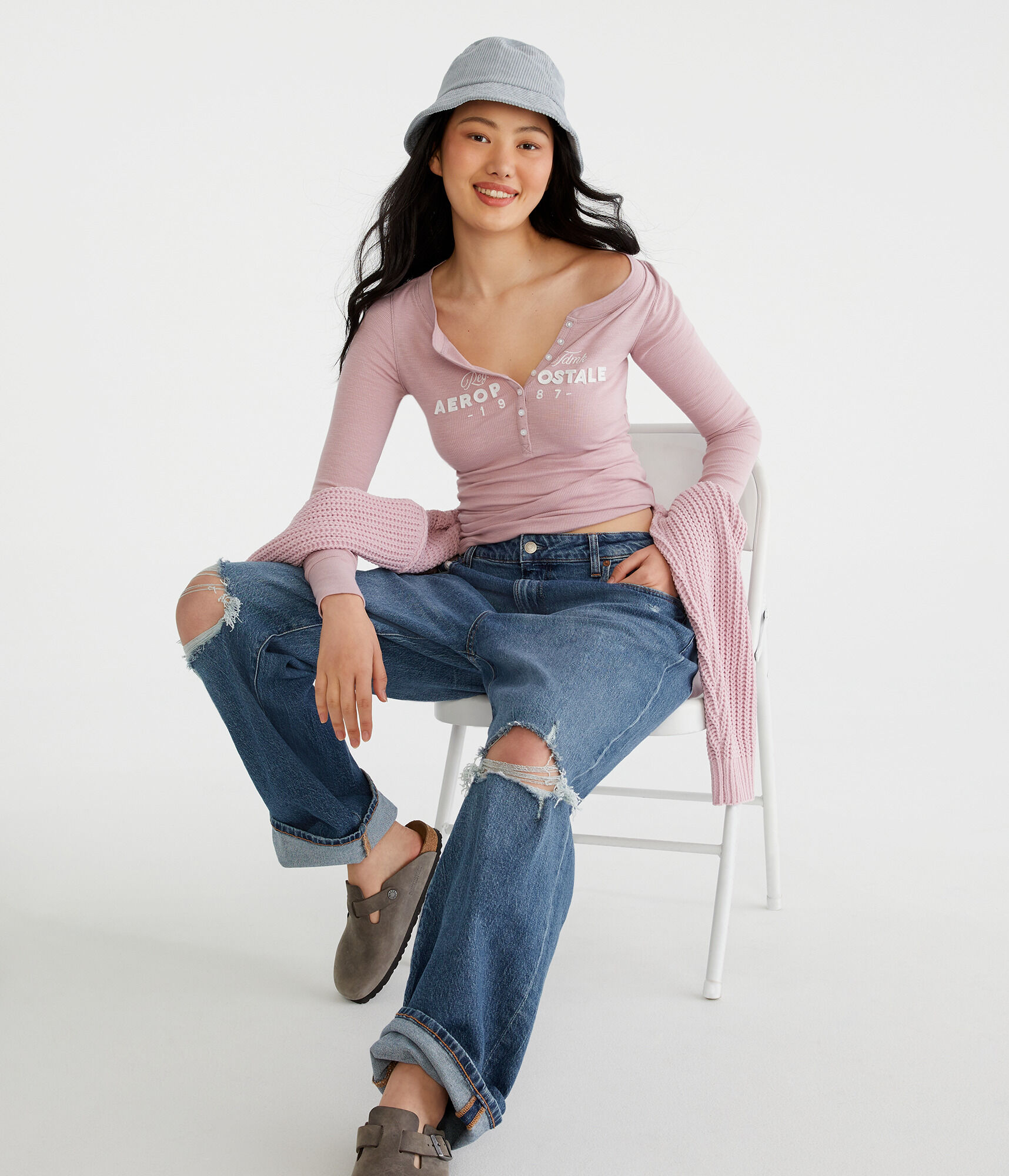 Long Sleeve Aeropostale 1987 Graphic Henley