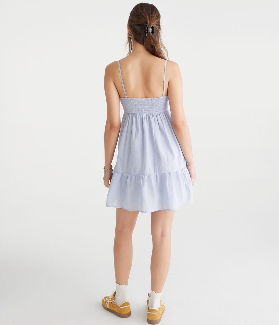 Solid V-Neck Lace-Trim Babydoll Dress