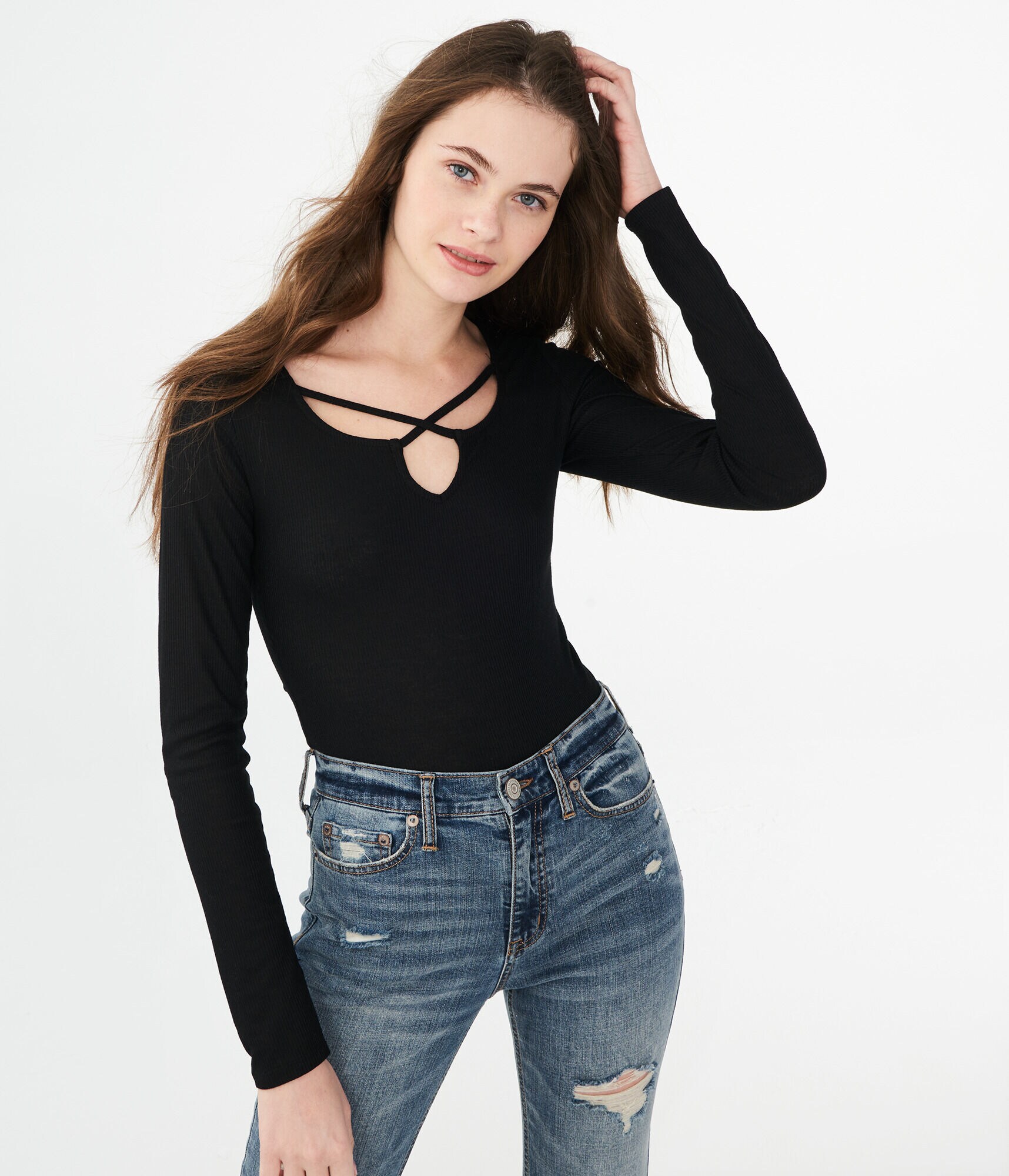 Long Sleeve Crisscross Bodycon Top***