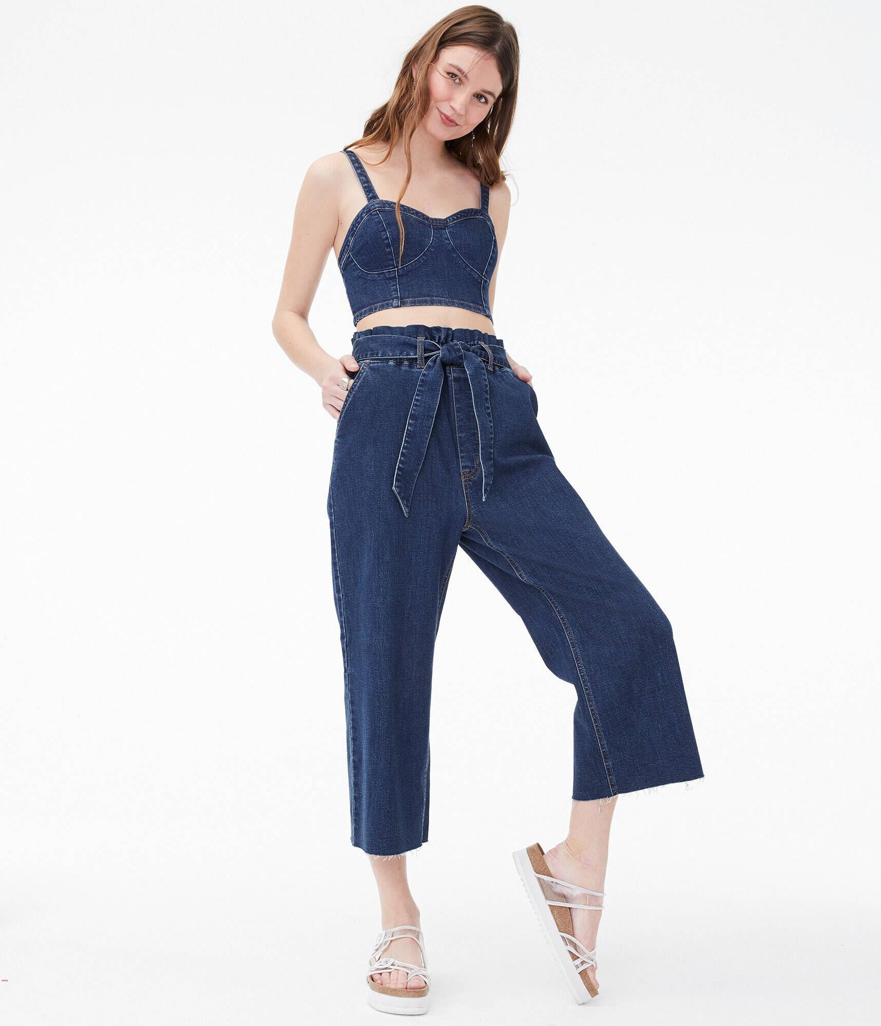 Real Denim High-Rise Wide-Leg Denim Pants
