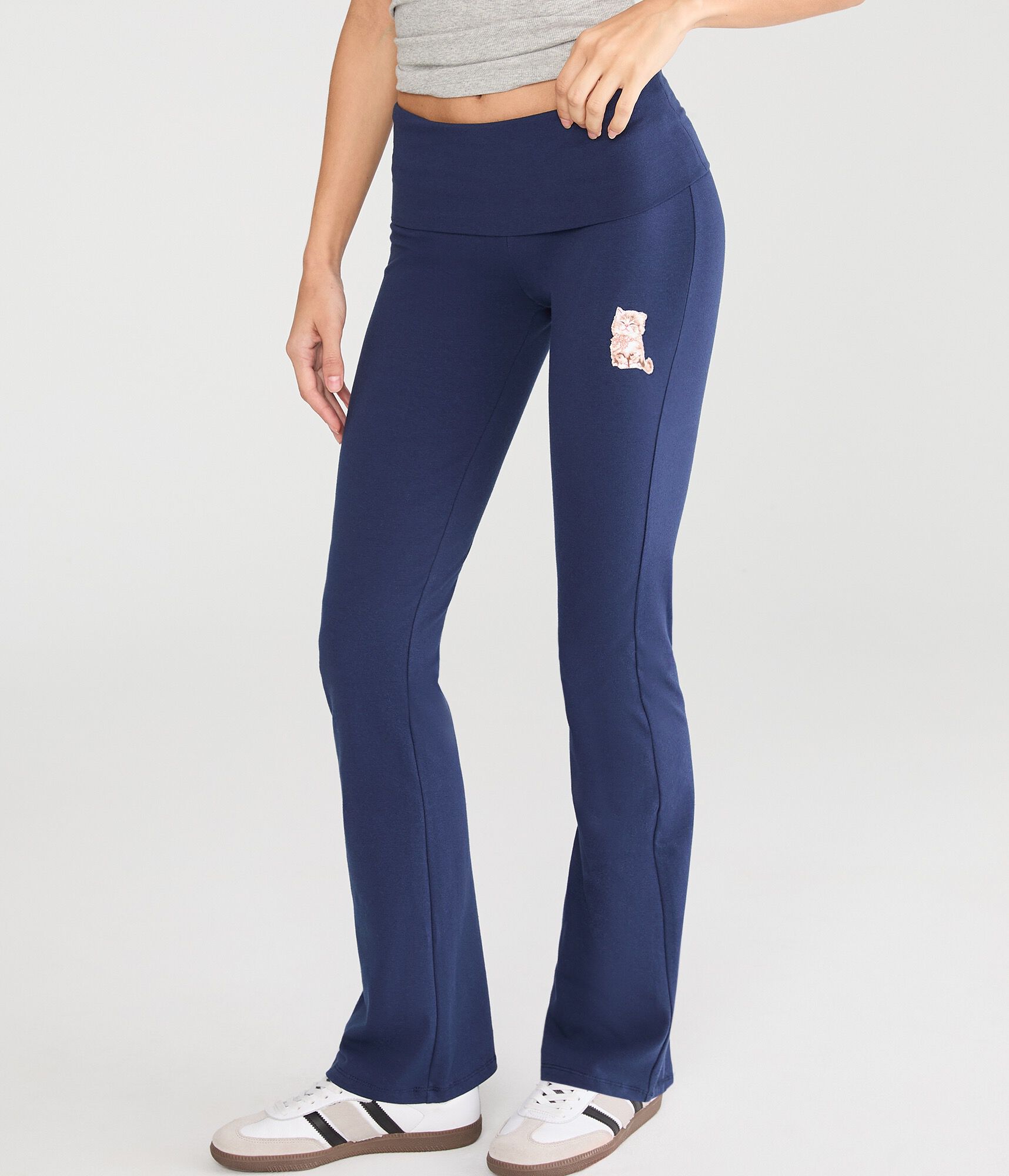 Cloud Soft Cool Girls Love Cats Mid-Rise Fold-Over Flare Leg Pants