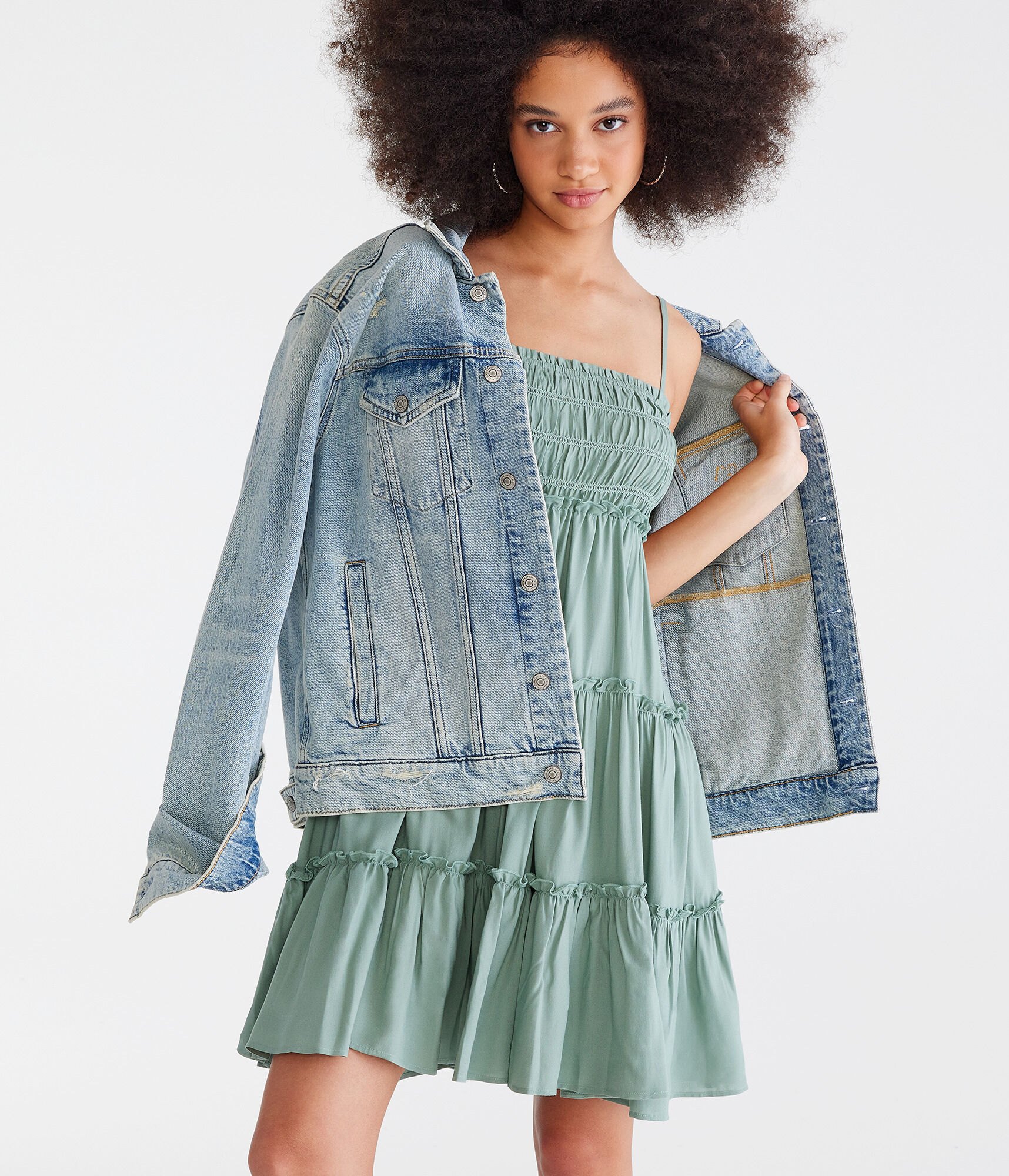 Solid Square-Neck Tiered Mini Dress