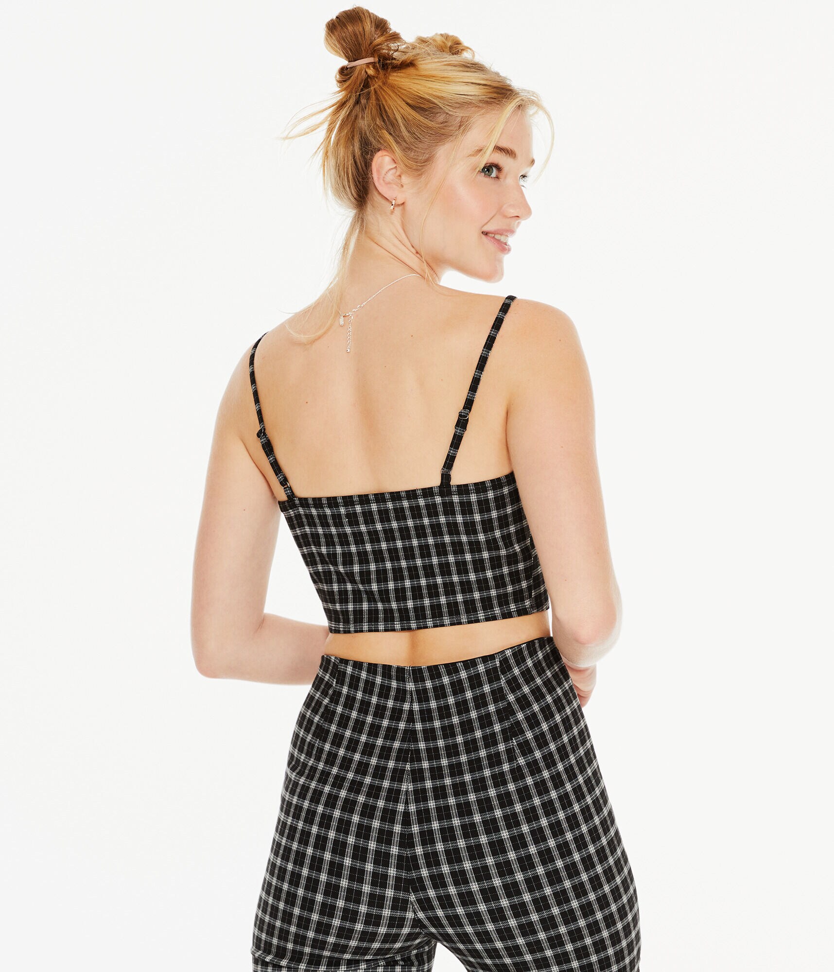 Plaid Square-Neck Cropped Cami