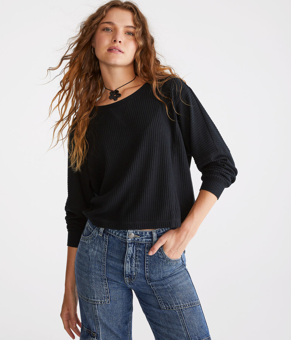 Long Sleeve Wear 2 Ways Cozy Waffle Tee