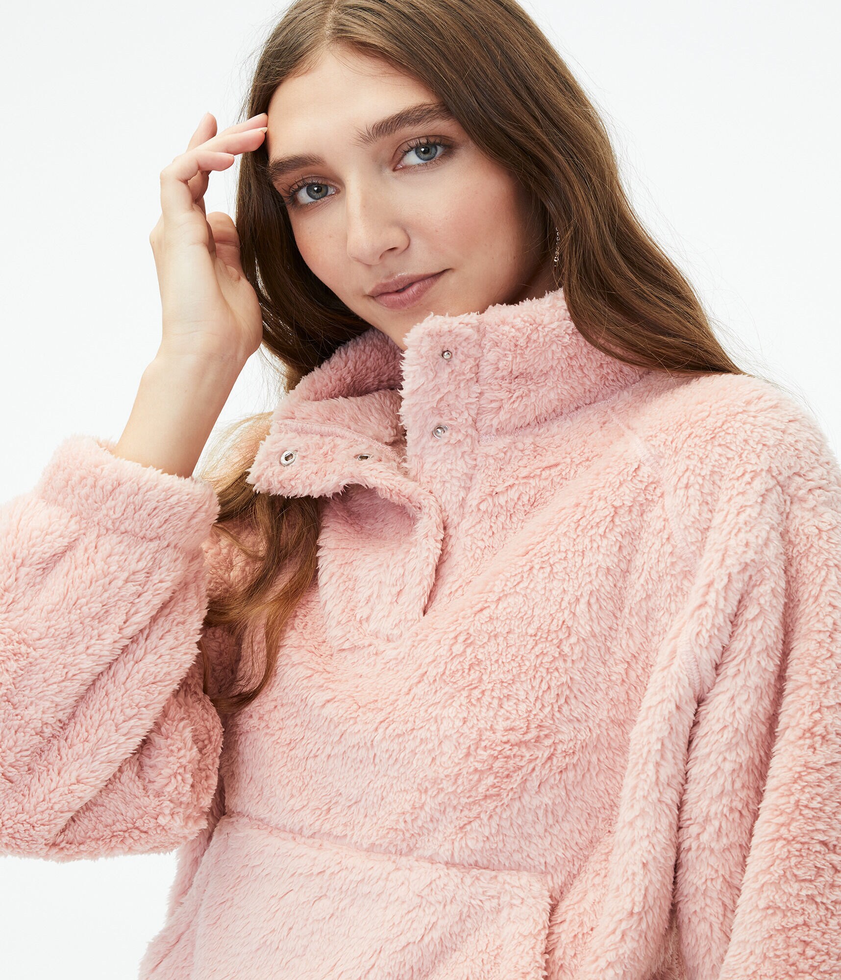 Cozy Mock-Neck Sherpa Fleece Pullover