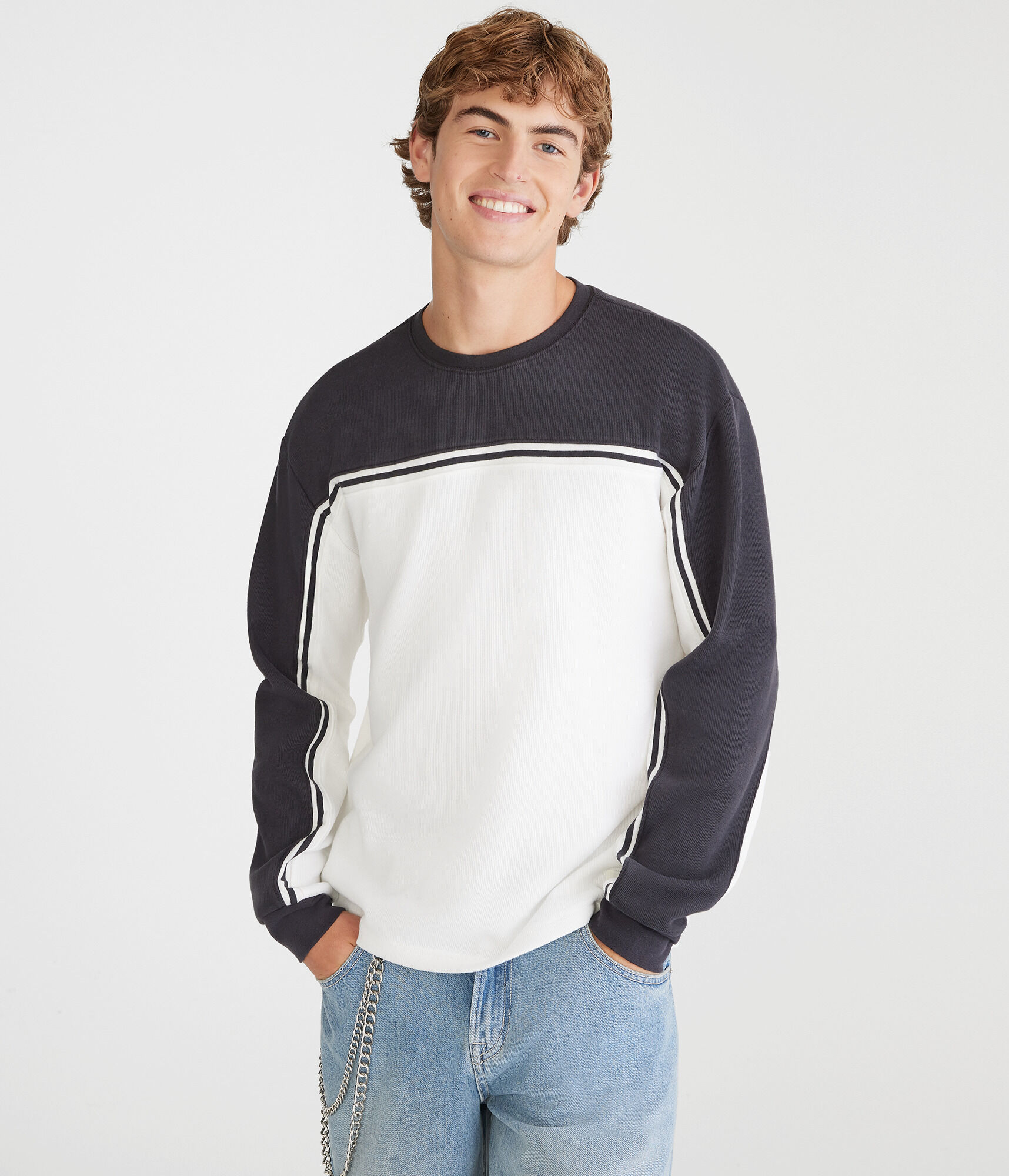 Long Sleeve Retro Colorblocked Stripe Crew Tee